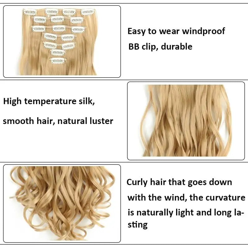 Clip on Hair Extensions 6pc Set - Human Hair Clip Ins for Volume & Length - Easy to Use & Reusable - Perfect for Parties, Weddings & Everyday Styling