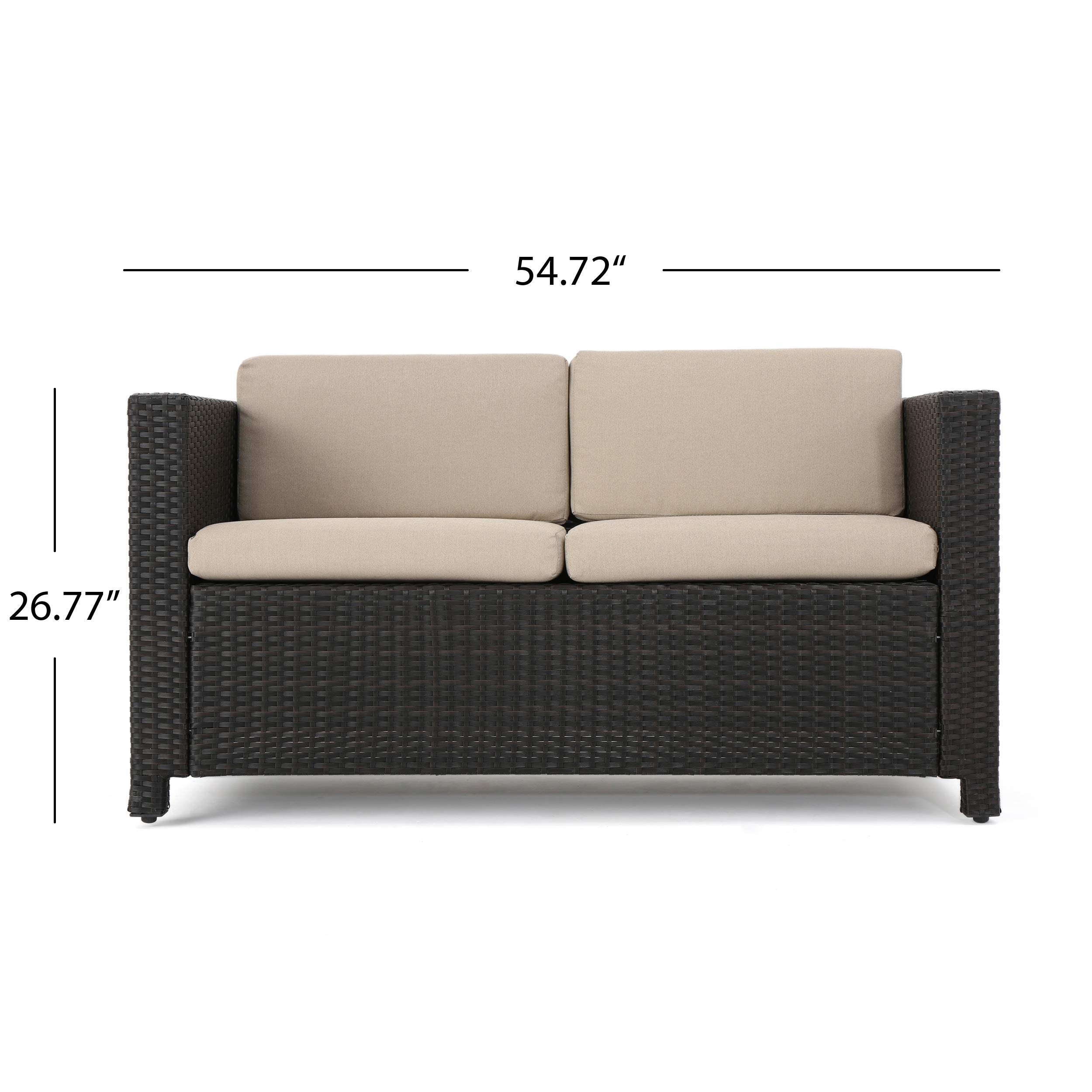 Premium 6-Piece Outdoor Patio Furniture Set with Cushions - Dark Brown & Beige Loveseat Chat Set for Garden, Backyard, Poolside or Deck (Weather-Resistant)