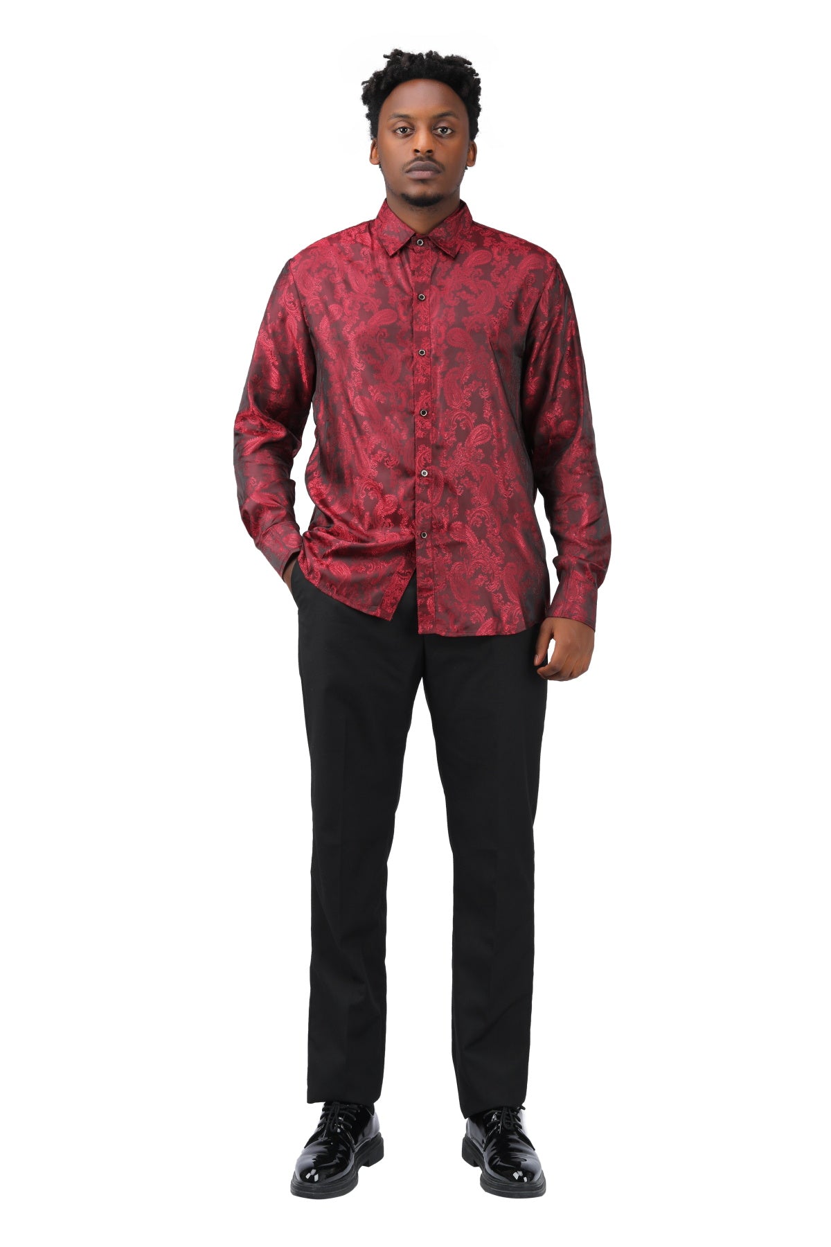 Slim Fit Embroidered Maroon Paisley Shirt for Men - Stylish Casual Button Down Shirt - Perfect for Office, Date Night & Special Occasions