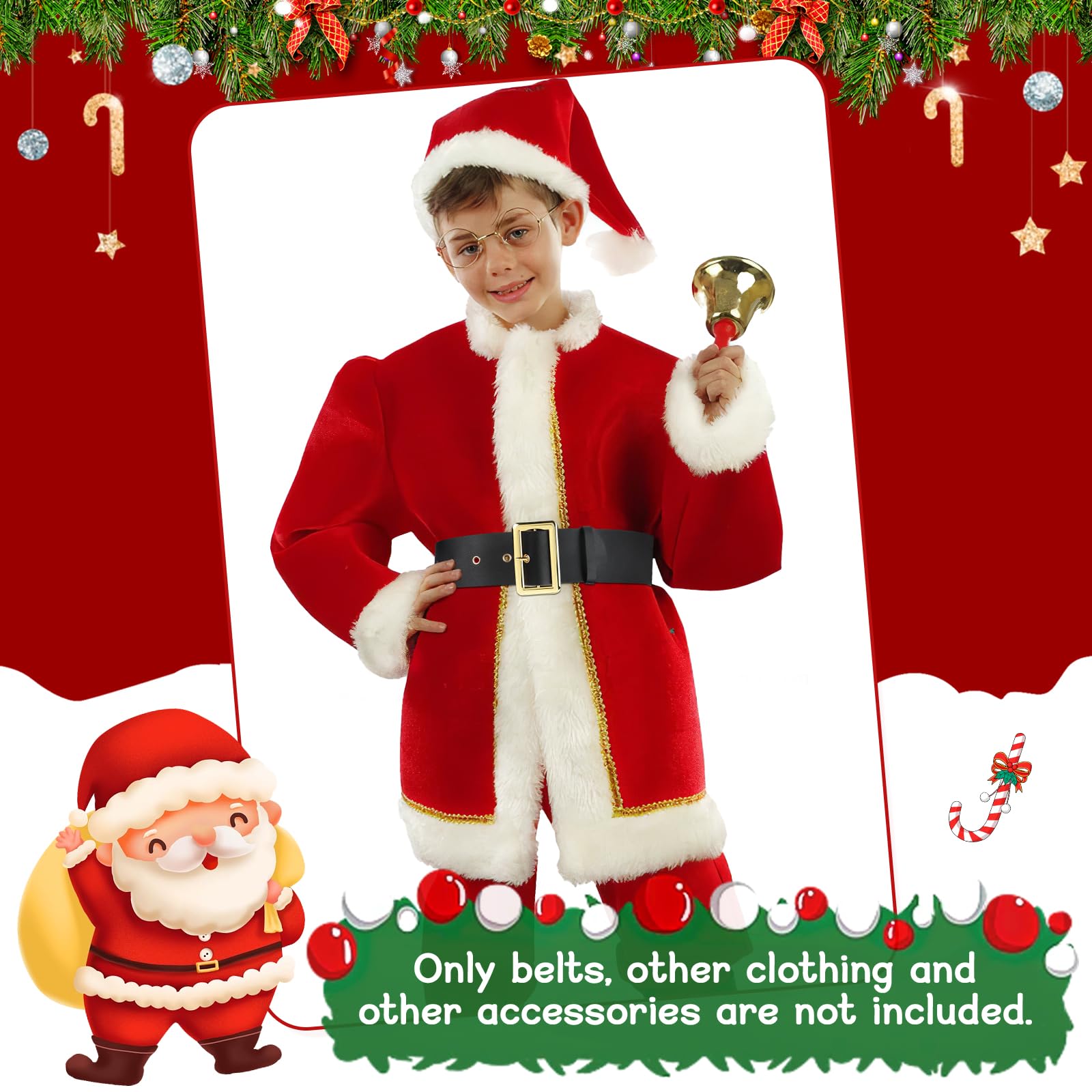 JASGOO Kids Santa Belt - Adjustable Christmas Pirate Costume Belt for Boys & Girls - Perfect for Halloween, Christmas Parties & Dress-Up Play