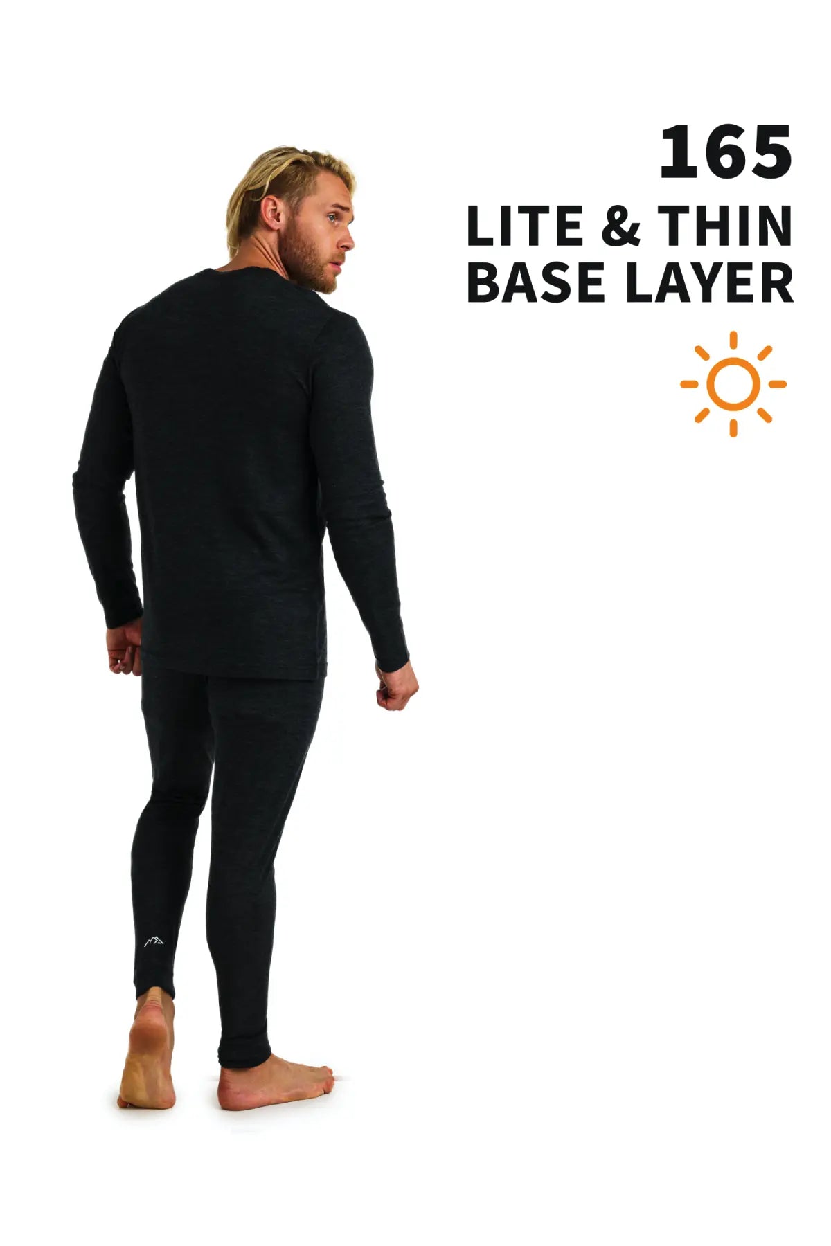 Men's Merino Wool Thermal Underwear Set - 165 GSM Charcoal Grey - Base Layer for Winter Hiking, Skiing & Cold Weather Activities