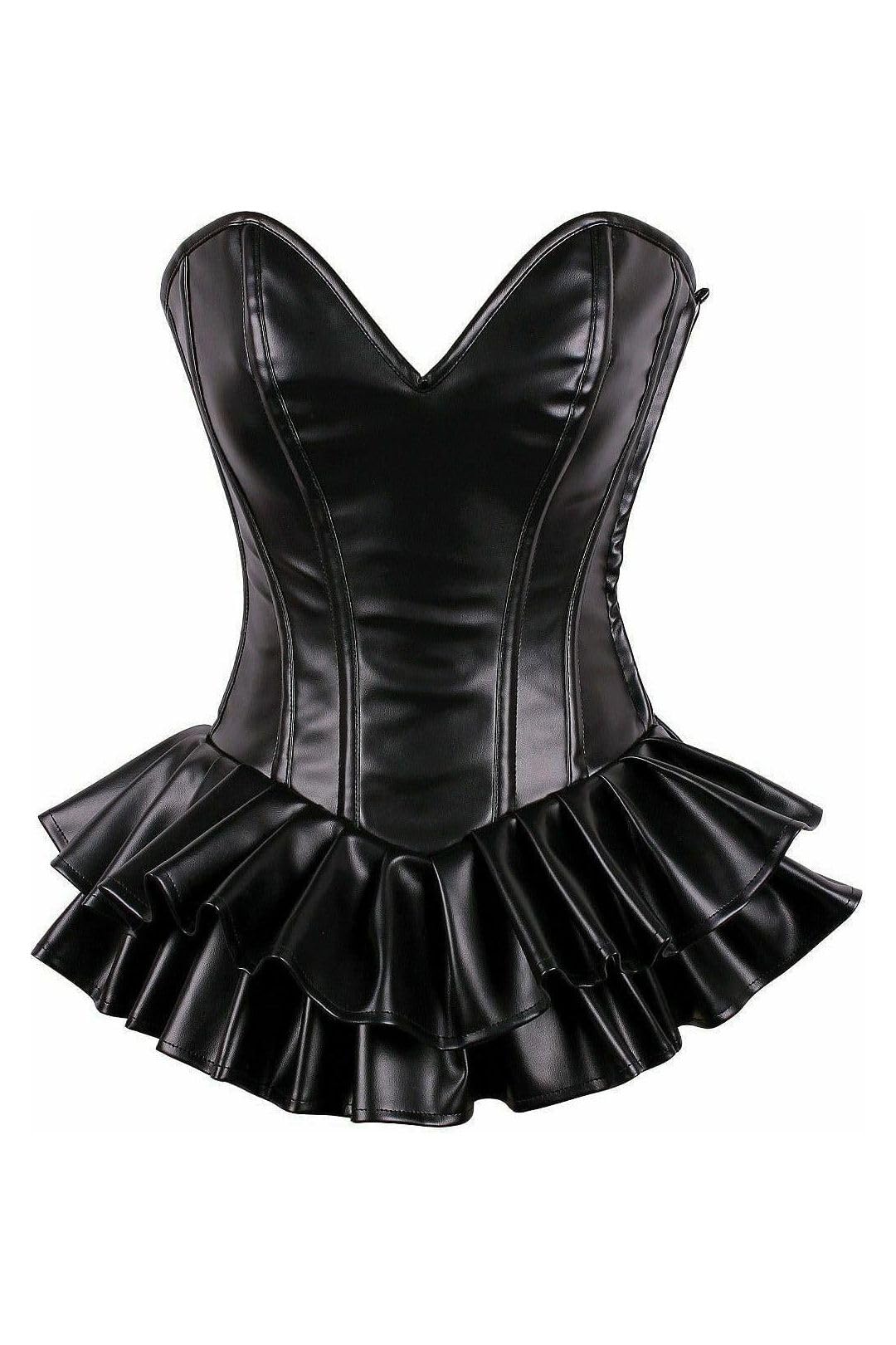 Black Faux Leather Steel Boned Mini Corset Dress for Women - Daisy Corsets Top Drawer Collection | Perfect for Burlesque, Cosplay & Gothic Fashion