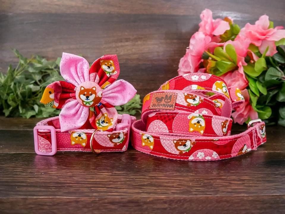 Premium Pink Dog Harness Set for Shiba Inu - Adjustable & Comfortable Pet Walking Gear for Small Dogs - Perfect for Daily Walks, Hiking, and Outdoor Adventures