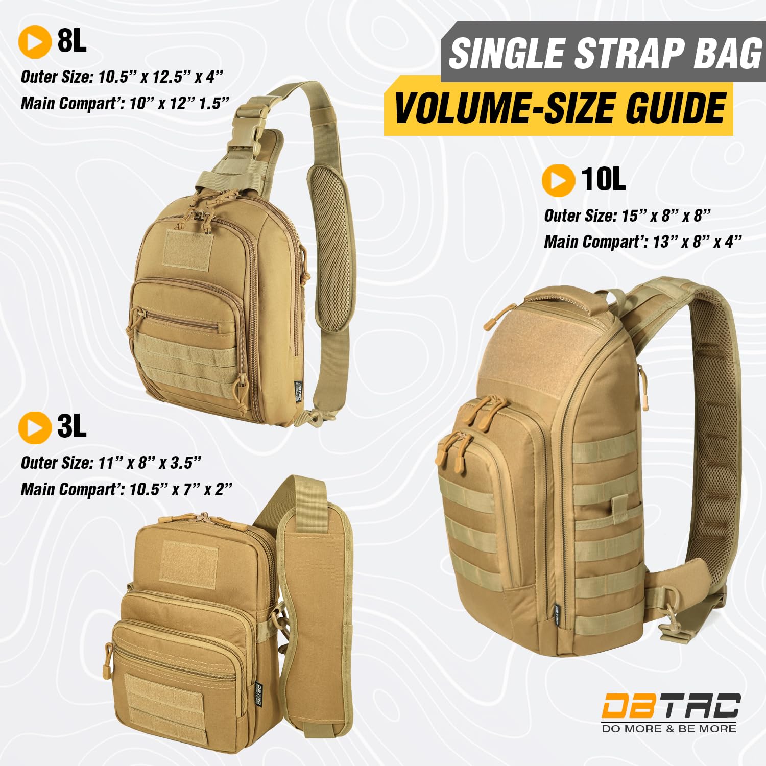 DBTAC Tactical Sling Bag 8L Military Shoulder Chest Pack for Concealed Carry, Range, Travel & Outdoor Sports | Durable Crossbody Bag for Hiking, Camping, Airsoft & Everyday Use