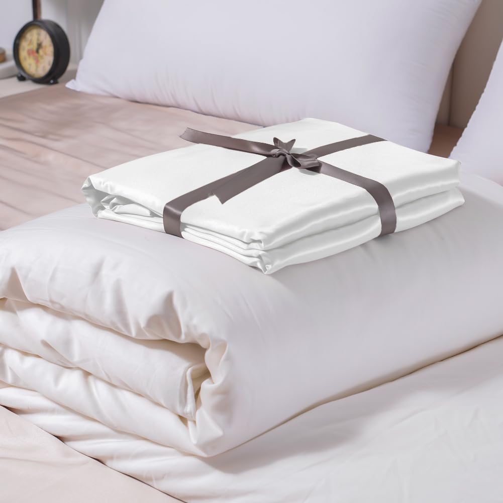 Premium 100% Natural Silk Comforter with Removable Duvet Cover - King Size White Summer Silk Quilt | Breathable & Hypoallergenic for Hot Sleepers | Perfect for Bedroom, Guest Room & Luxury Hotels