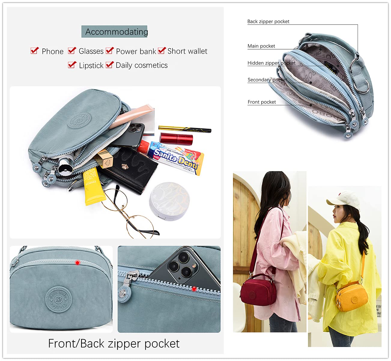 OPXTO Small Women's Crossbody Bag with Adjustable Strap - Phone Purse for Travel, Workout & Daily Use | Compact Shoulder Bag for Essentials