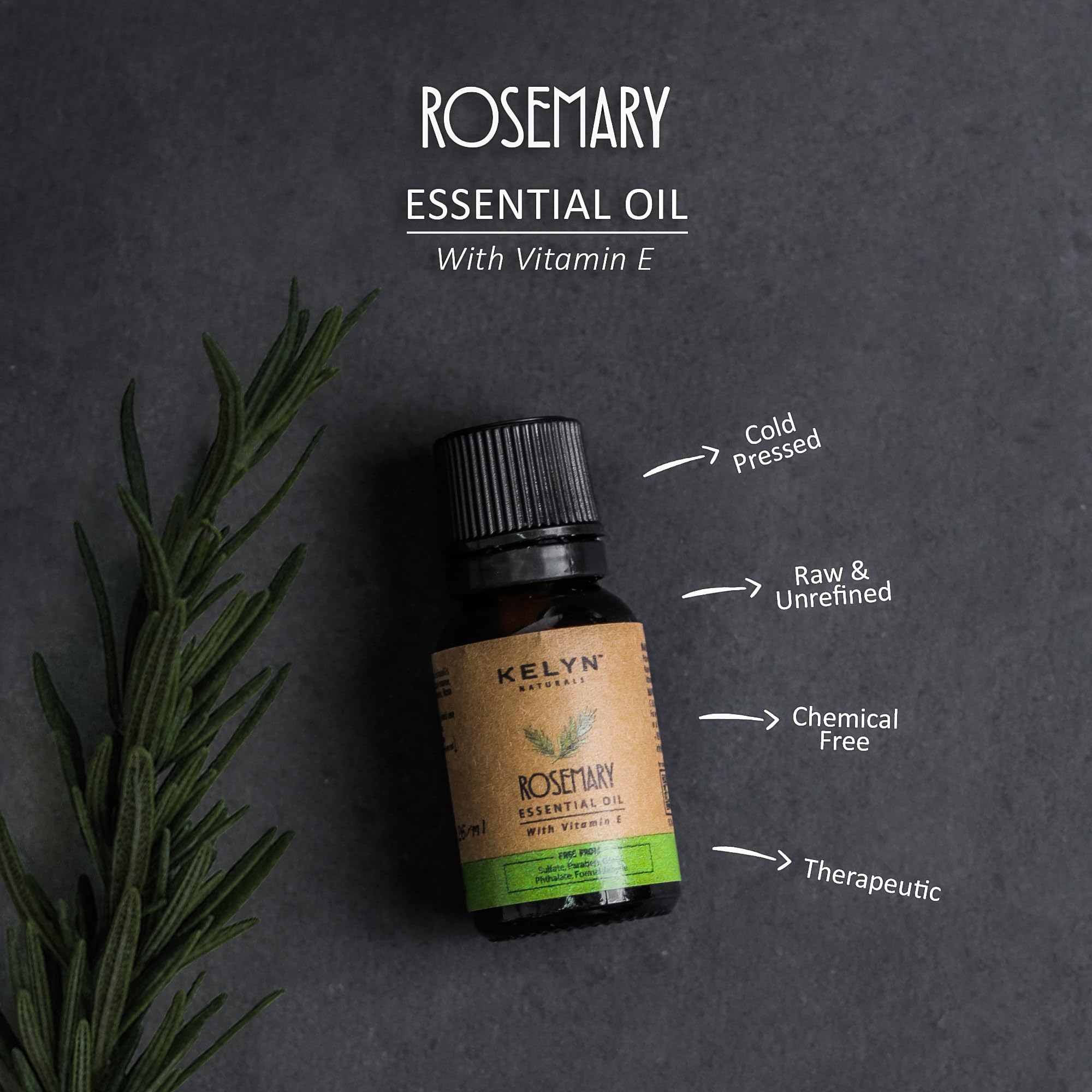 KELYN 100% Pure Rosemary Essential Oil for Anti-Aging & Antioxidant Skin Care - Natural Moisturizing Treatment for Face & Body - 15ml (Pack of 1) - Perfect for Aromatherapy, Massage & DIY Beauty Products