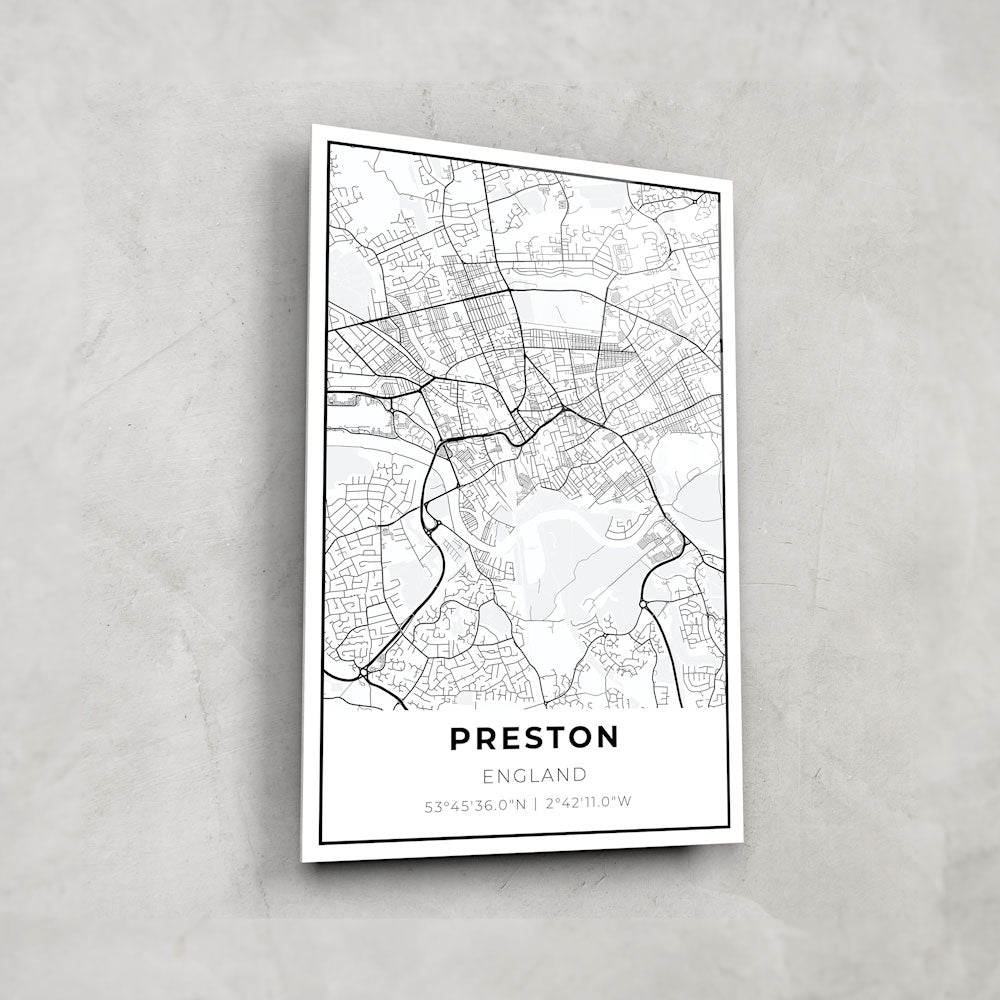 Preston Map Glass Wall Art - Elegant Home Decor for Living Room, Office & Bedroom - Perfect Gift for Travel Lovers & Map Enthusiasts