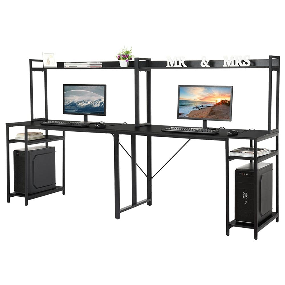 94.5 Inches Extra Long Computer Desk with Hutch & Storage Shelves - Dual Workstation Office Desk for 2 People, Study Writing Table for Home Office (Black) | Perfect for Shared Workspaces, Remote Work & Small Business Setups
