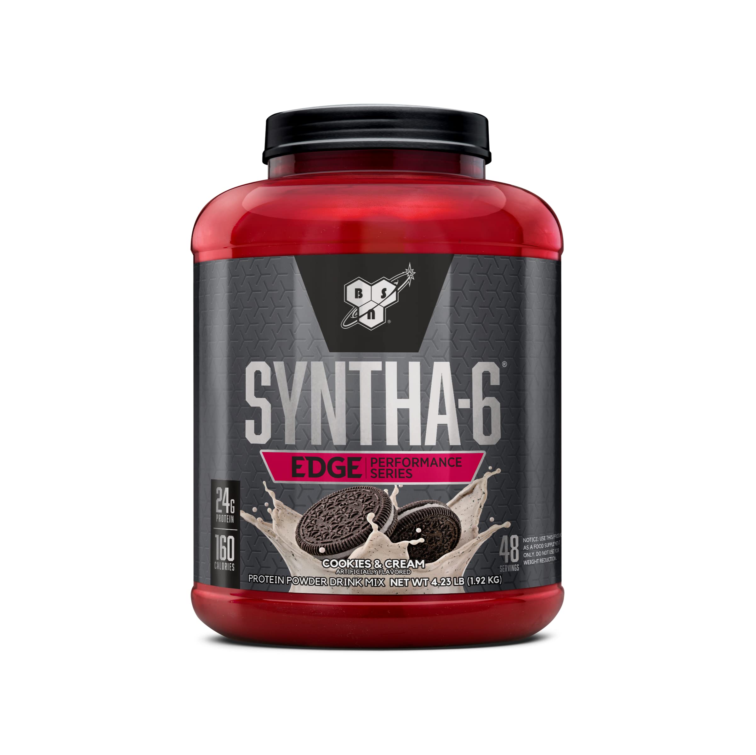 BSN SYNTHA-6 EDGE Protein Powder - Hydrolyzed Whey, Micellar Casein & Milk Protein Isolate - Low Sugar, 24g Protein, Cookies & Cream Flavor (48 Servings) - Perfect for Post-Workout Recovery & Muscle Building