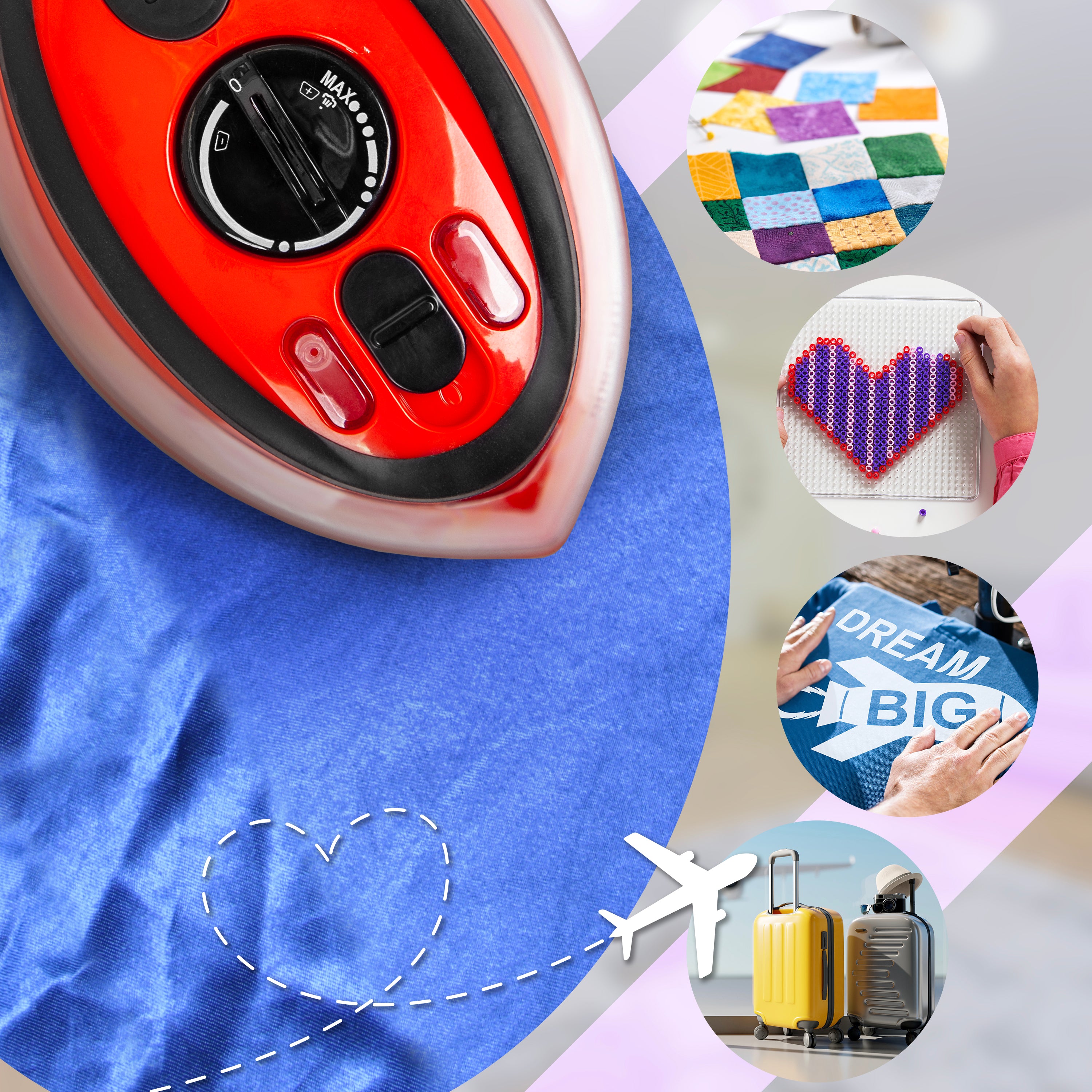 Duronic Steam Travel Iron Si3 RD - 400W Mini Compact Steamer with 35ml Water Tank, Adjustable Heat & Brush - Perfect for Quilting, Patchwork, Applique, Crafts & Holiday Travel