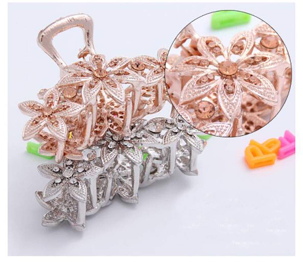 Fodattm Alloy Hollow Carved Flower Rhinestone Hair Claw Jaw Clip - Non-Slip Hair Clamp Barrette for Women & Ladies (Gold) - Perfect for Weddings, Parties & Everyday Hairstyles