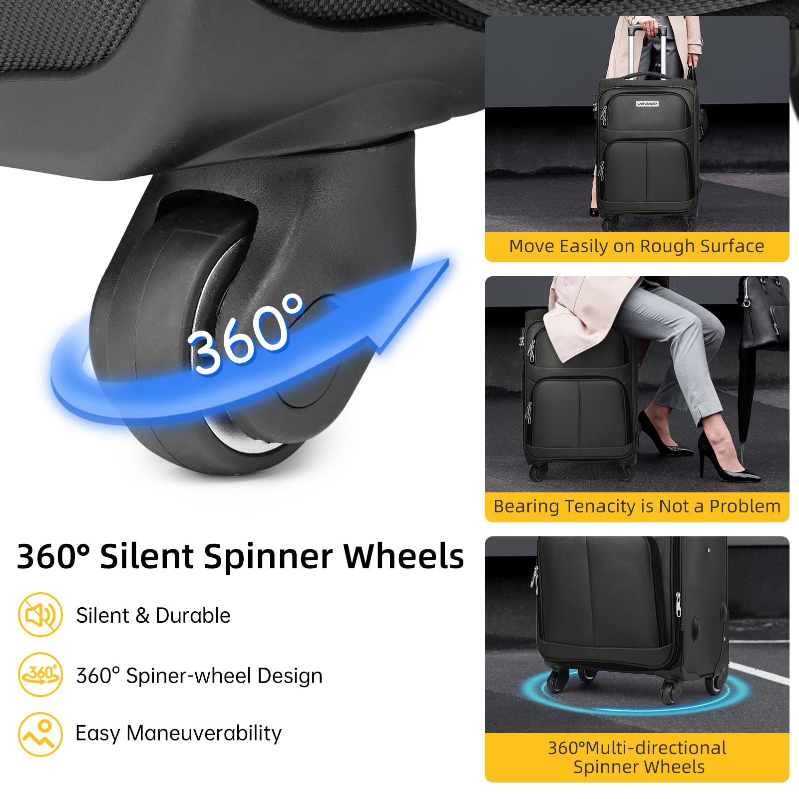 5-Piece Lavender Softside Expandable Luggage Set with Spinner Wheels & TSA Lock - Lightweight Rolling Suitcases for Men & Women (Grey) - Perfect for Family Vacations, Business Trips & International Travel