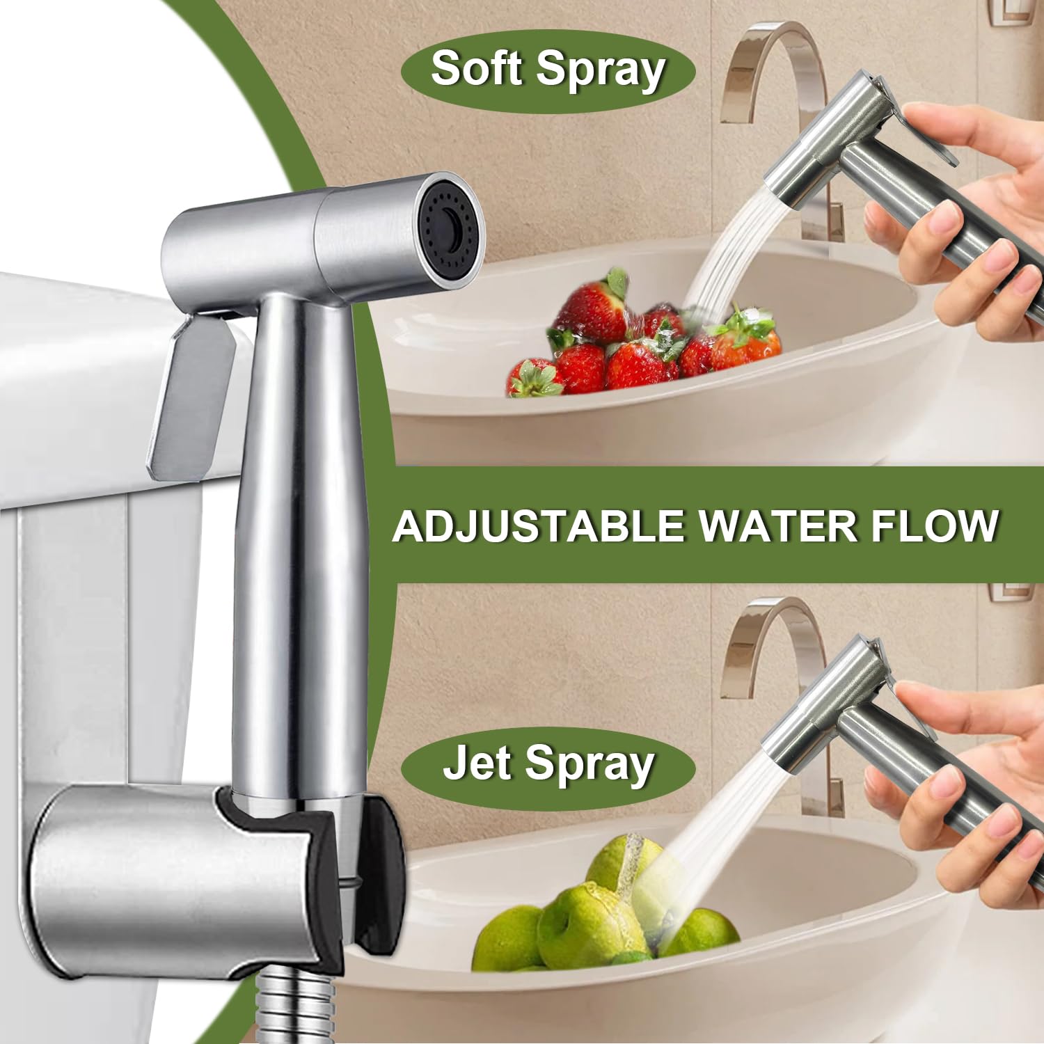 Stainless Steel Handheld Bidet Sprayer for Toilet - Adjustable Water Pressure Control, Bathroom Hygiene Sprayer & Baby Cloth Diaper Cleaner | Perfect for Family Use, Postpartum Care & Travel Toilet Essentials