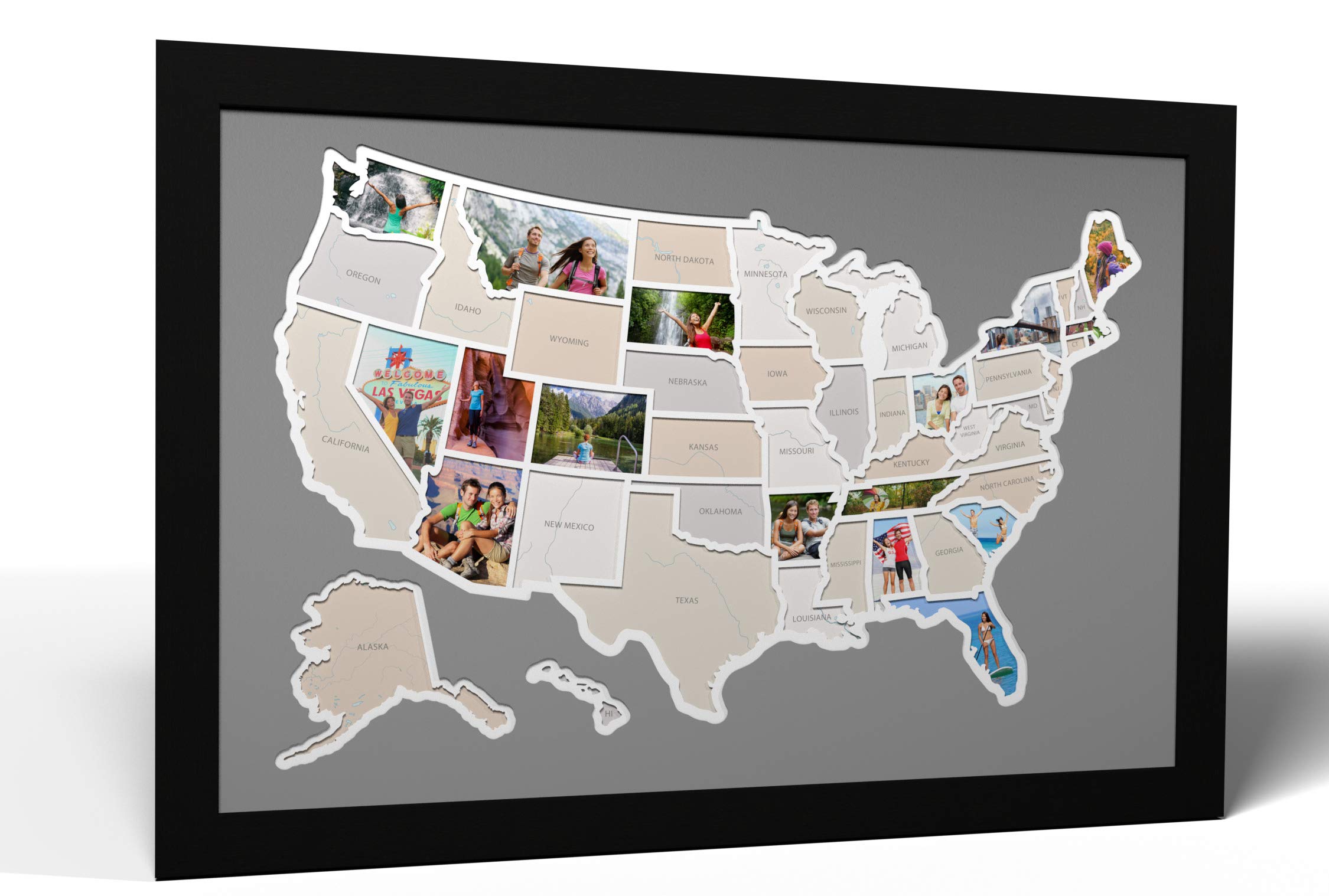 50 States USA Photo Map - Customizable Frame Options (Driftwood or Black) - Handmade in America - Perfect for Home Decor, Office Wall Art & Patriotic Gifts