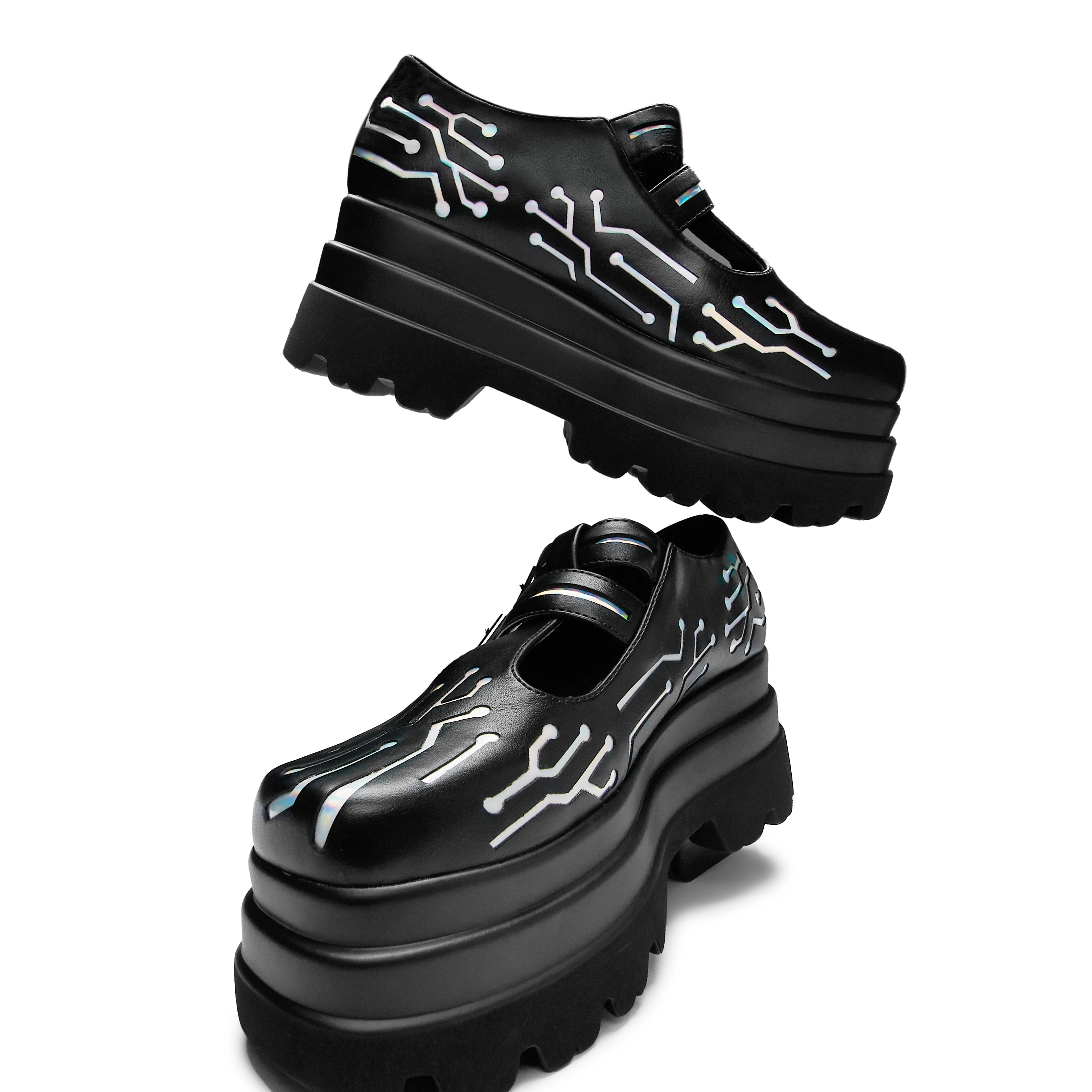 Cyberpunk Style Silver Mary Jane Shoes for Women - Futuristic Platform Heels for Cosplay, Rave & Gothic Fashion