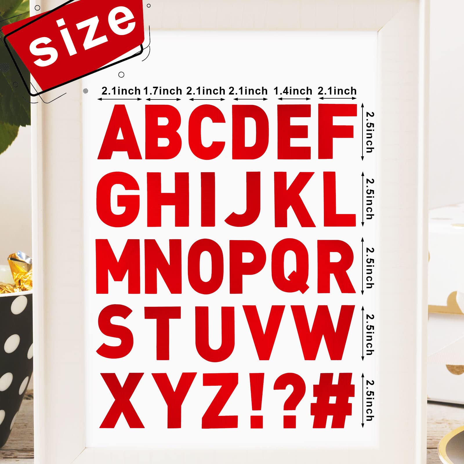 Chinco 232-Piece Alphabet Sticker Set - 24 Self-Adhesive Bulletin Board Letters & Numbers (2.5 Inch, Red) for Classroom Decor, Teacher Supplies, DIY Projects & Office Organization