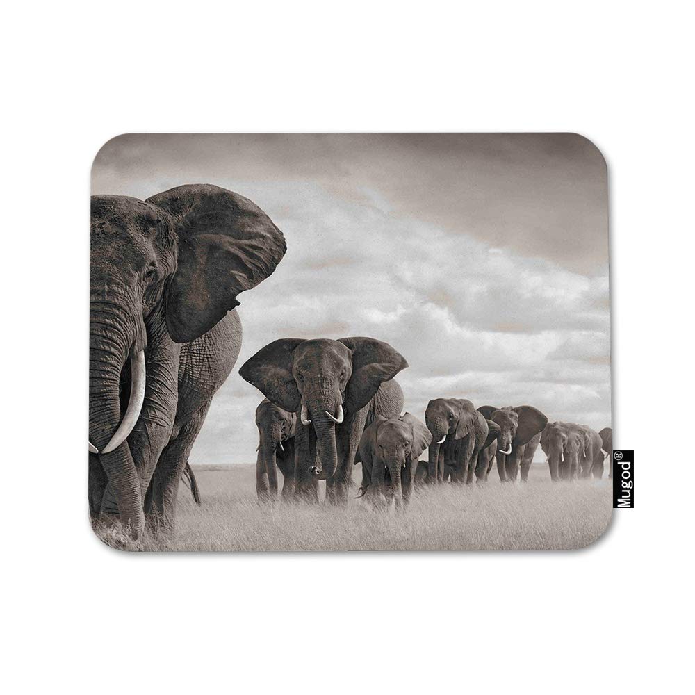 Elephant Walking on Savannah Mouse Pad - Non-Slip Rubber Base Computer Mouse Mat for PC, Laptop, Gaming, Office & Home (9.5x7.9 Inch) - Perfect for Animal Lovers and African-Themed Workspaces