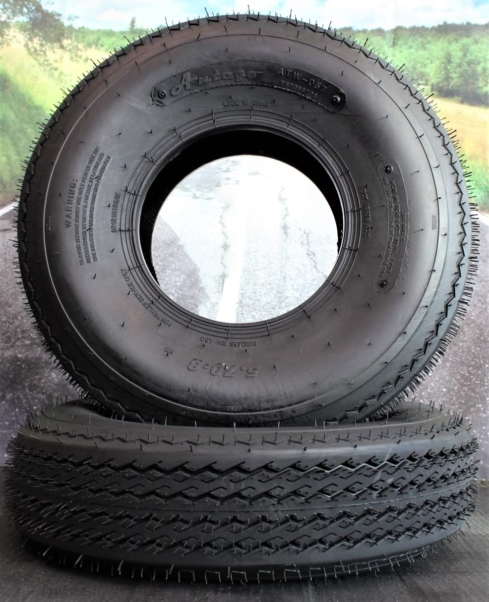 5.70-8 Trailer Tires Load Range C, 6-Ply (Set of 2) - Heavy Duty Replacement Tires for Utility Trailers, Boat Trailers & Small Cargo Trailers
