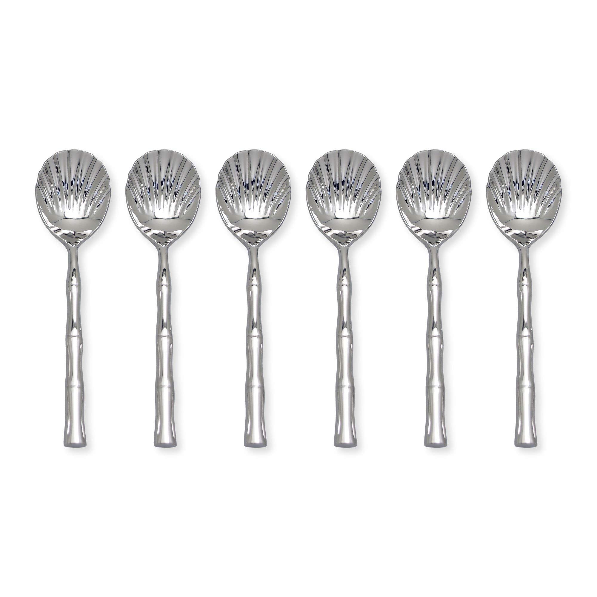 UPware 6-Piece 18/8 Stainless Steel Sugar Spoon Set with Elegant Bamboo Handle - Mirror Polished, Dishwasher Safe - Perfect for Coffee, Tea, and Dessert Serving