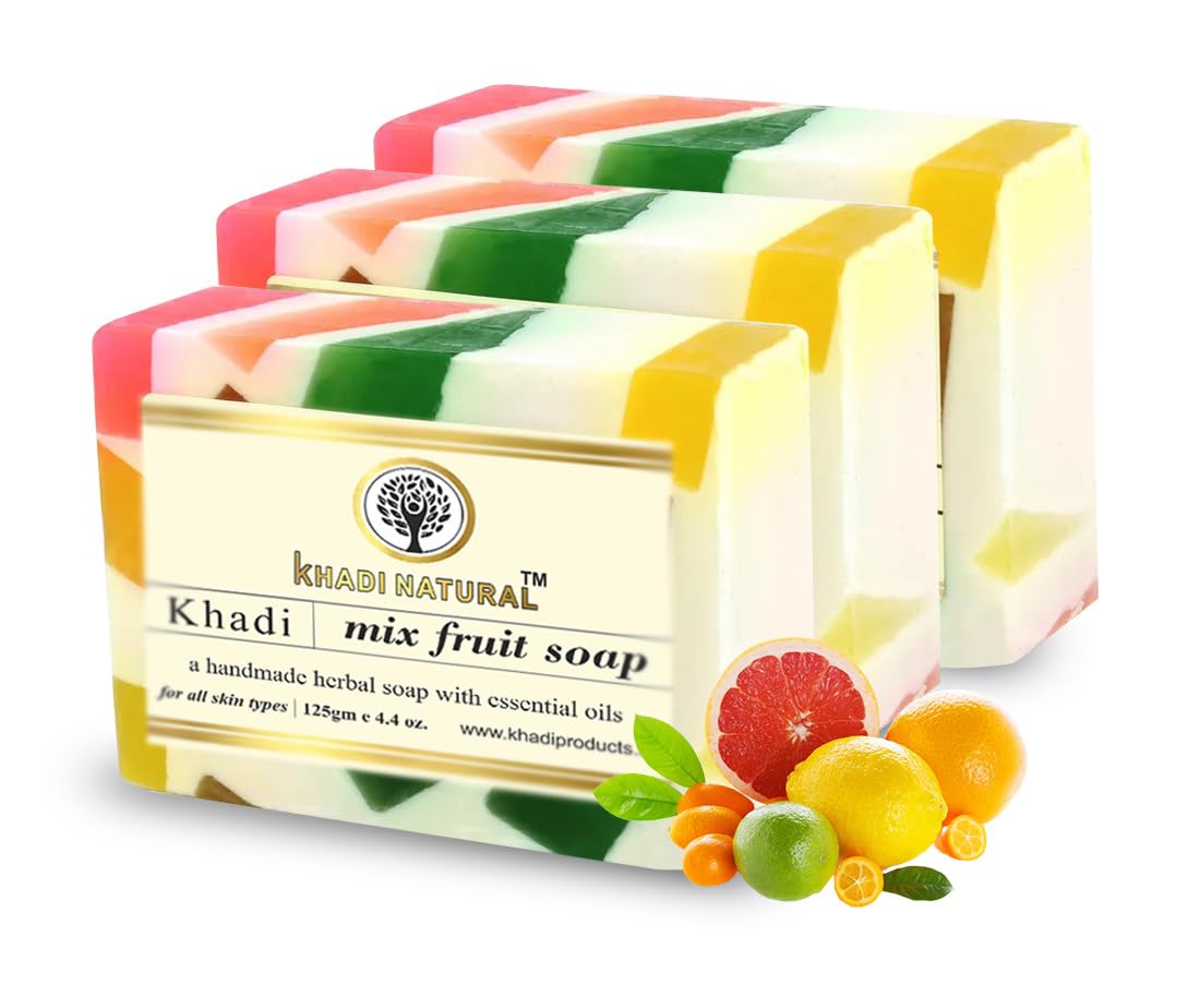 Khadi Natural Mix Fruit Soap 125g - Handmade with Fresh Fruits for Skin Nourishment | Paraben & SLS-Free | Pack of 2 | Perfect for Dry Skin Care & Daily Gentle Cleansing