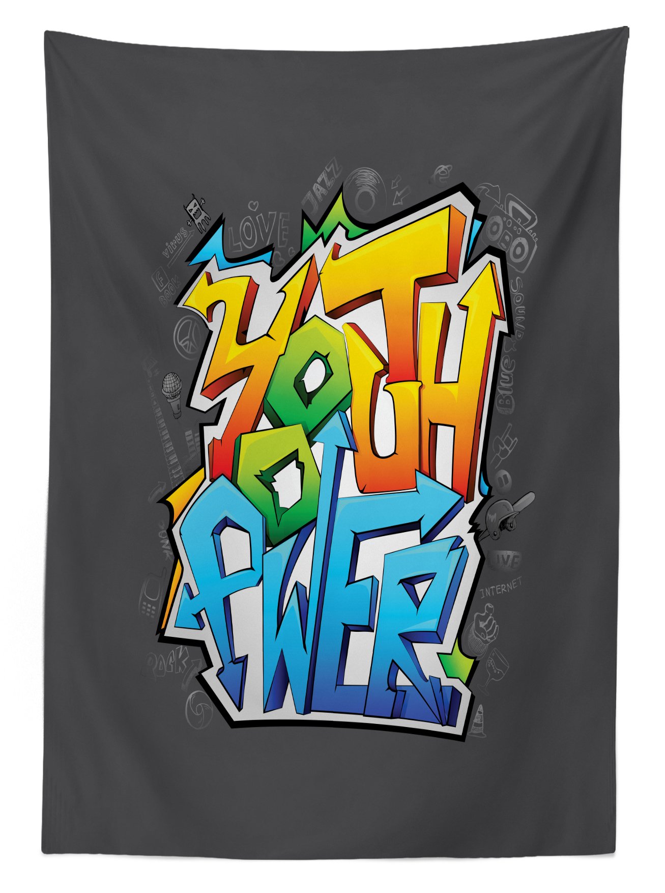 Ambesonne Graffiti Art Youth Outdoor Tablecloth - Washable Picnic Table Cover 58x120 Inches, Abstract Grey Multicolor Design for Parties, BBQs & Camping