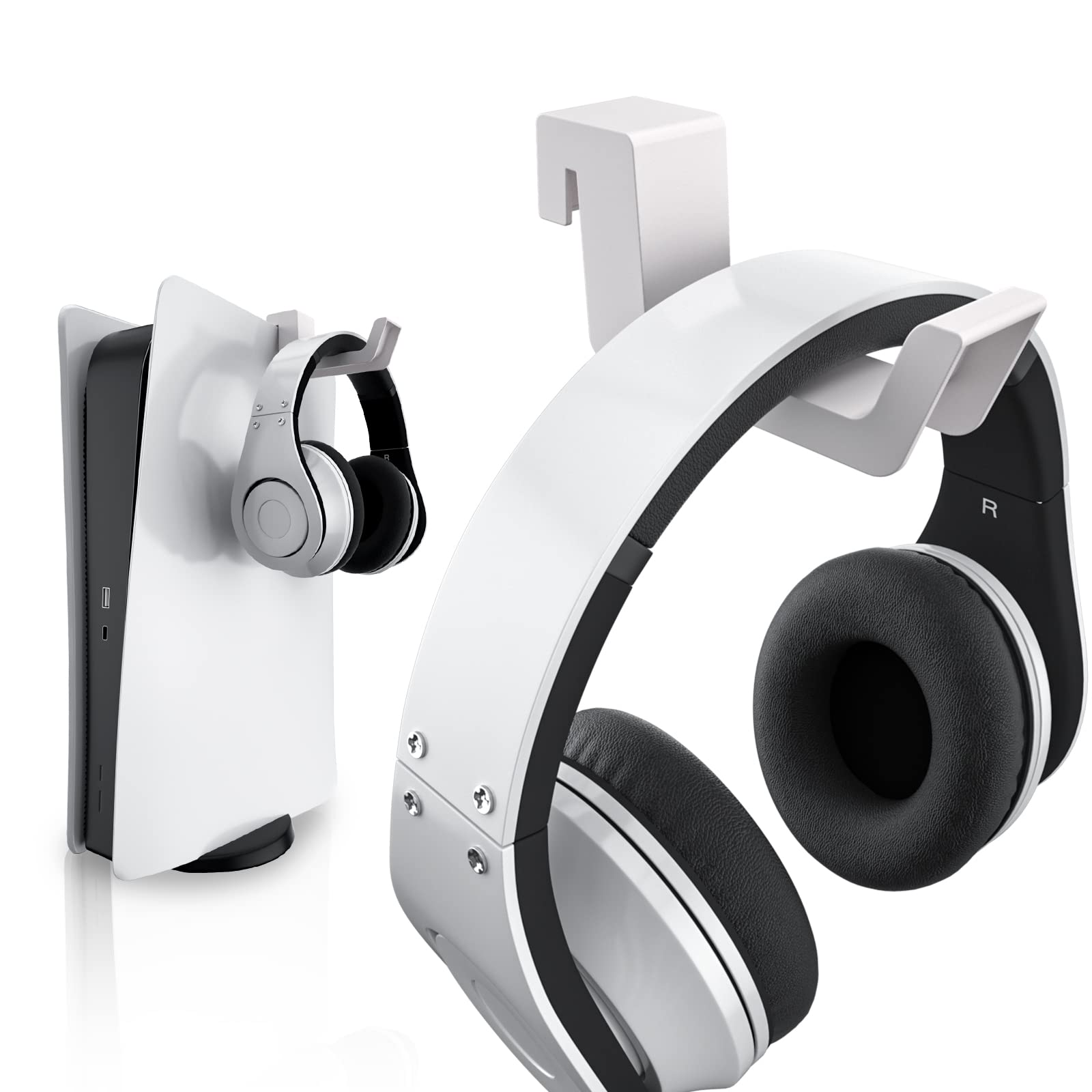 ECHZOVE PS5 Headset Stand & Headphone Hook - Universal Gaming Headset Holder for PS5, Xbox & PC (White) - Perfect for Gaming Setup & Headset Organization