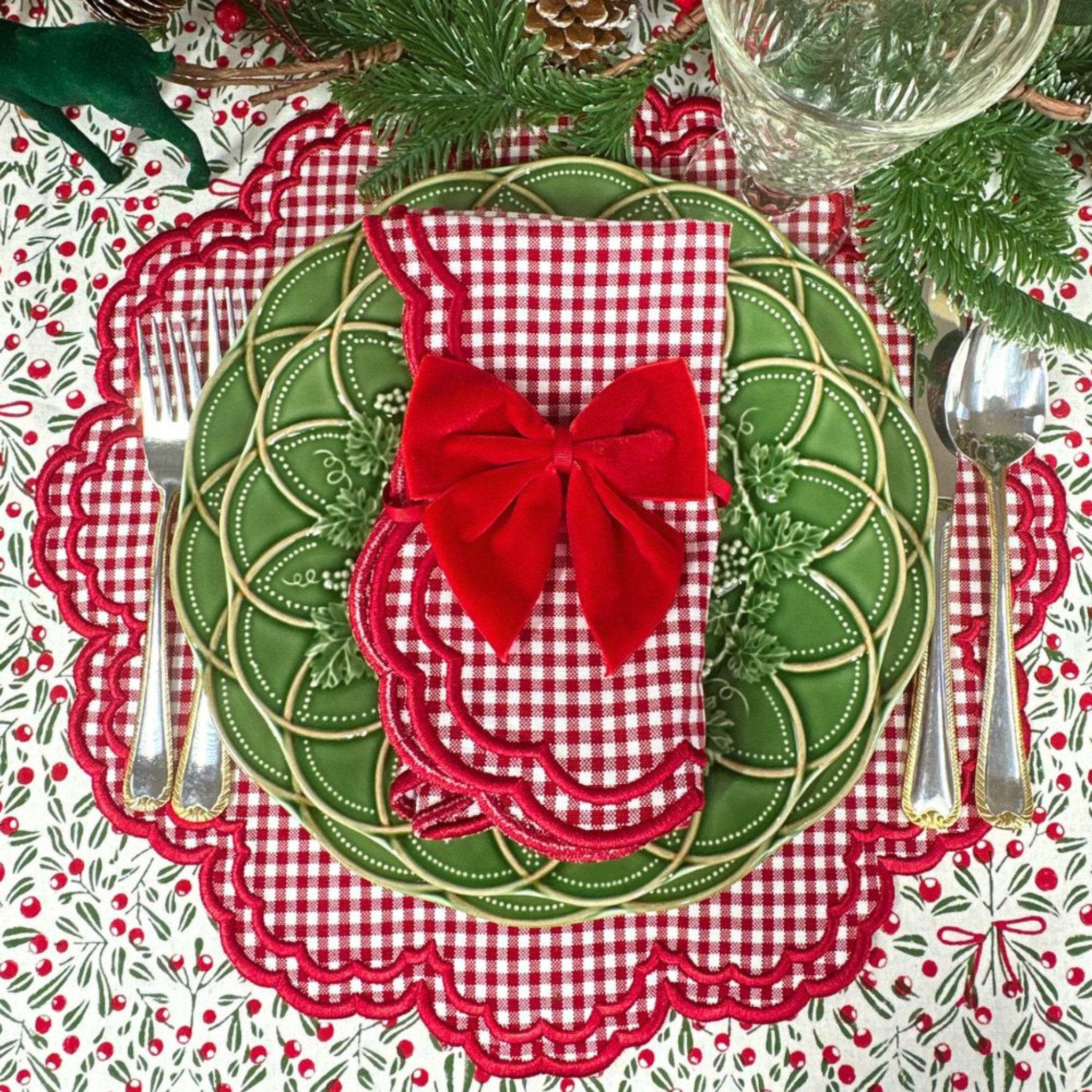 Bettina Red Gingham Placemats Set of 4 - Waterproof & Heat Resistant Dining Table Mats for Kitchen, Picnics, and Outdoor Entertaining