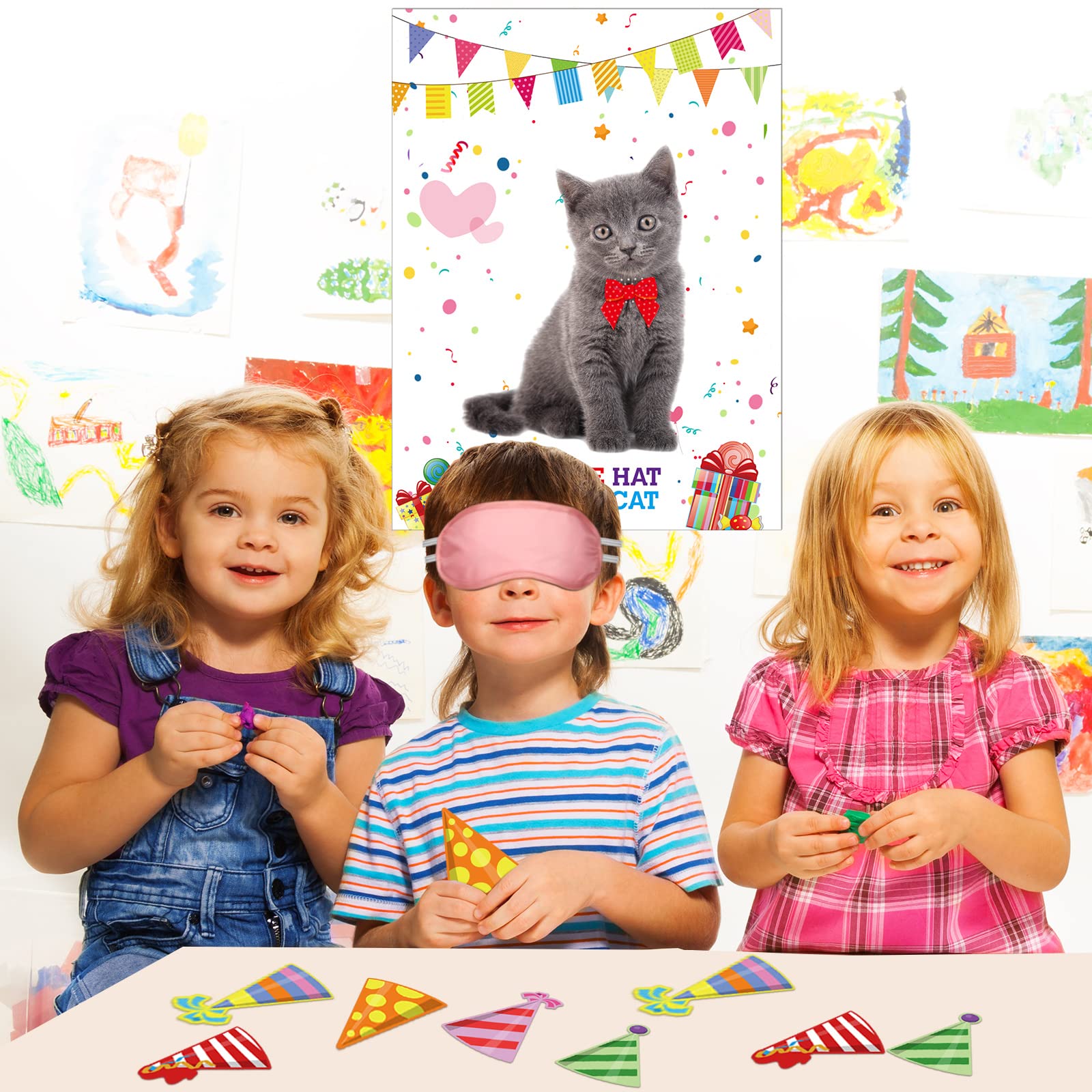 38-Piece Pin The Hat on The Cat Party Game Set - Fun Cat-Themed Birthday Party Supplies for Kids with Blindfolds & Stickers - Perfect for Birthday Parties, Family Game Nights & Classroom Activities