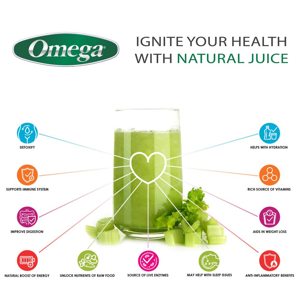 Premium Omega Masticating Juicer - 200W Cold Press Slow Juicer for Celery, Carrots & Greens with Adjustable Dial - Silver | Perfect for Healthy Juicing, Detox & Weight Loss at Home
