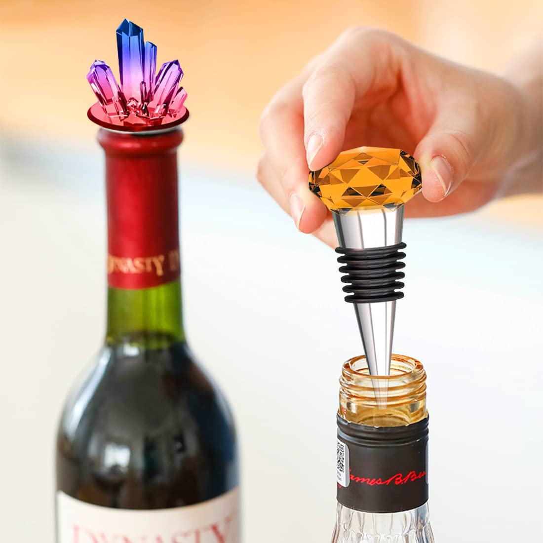Voyyphixa 3-Piece Resin Wine Stopper Molds with 4 Stoppers - Silicone Bottle Stopper Molds for Epoxy Casting, Geometric Sphere Crystal Cluster Diamond Molds - Perfect for DIY Crafts, Wine Lovers & Home Decor