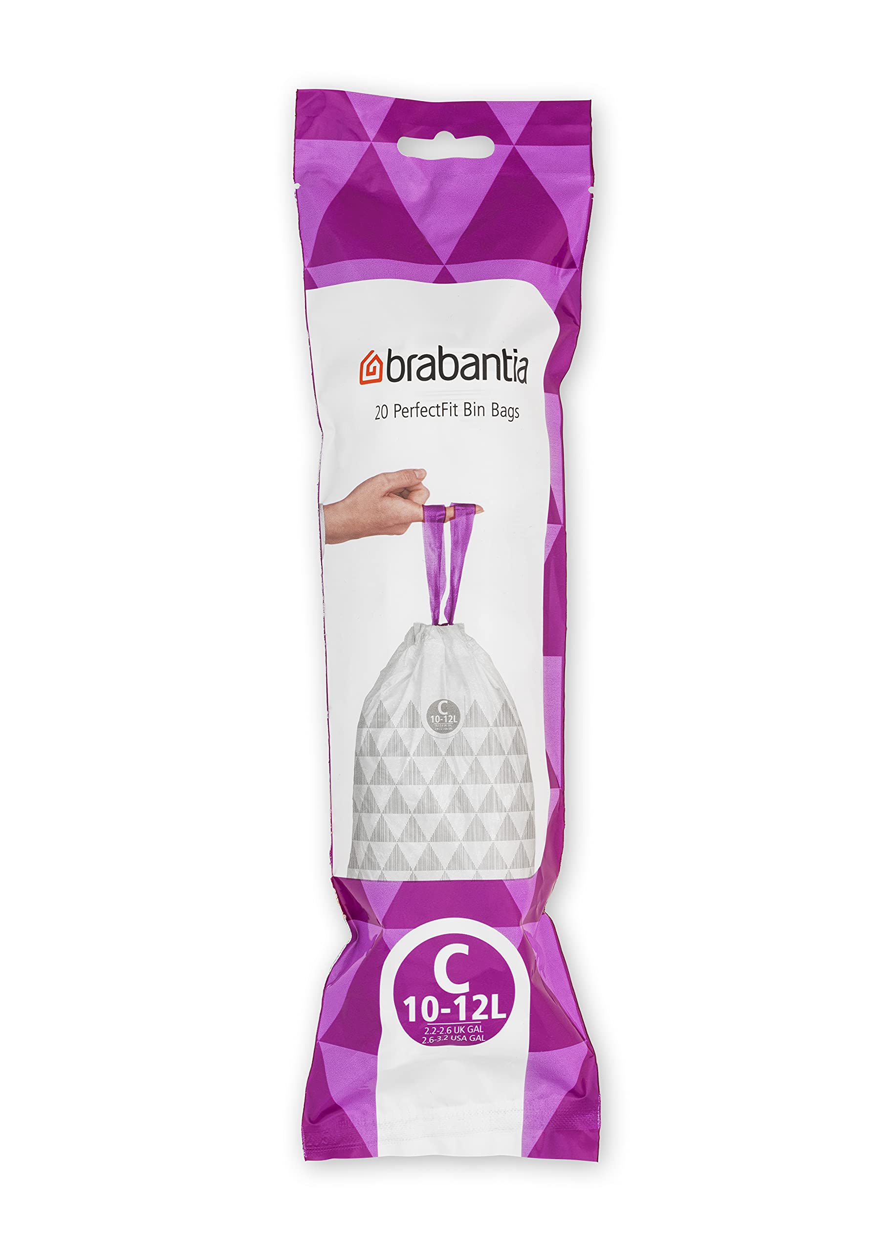 Brabantia PerfectFit Trash Bags Size C (2.6-3.2 Gallon) - Heavy Duty Drawstring Trash Can Liners, 200 Count - Ideal for Kitchen, Bathroom & Office Waste Bins