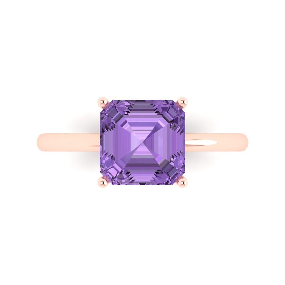 2.5ct Asscher Cut Simulated Alexandrite Solitaire Ring for Women - 14k Rose Gold Engagement, Wedding & Anniversary Jewelry - Perfect for Bridal, Proposals & Special Occasions