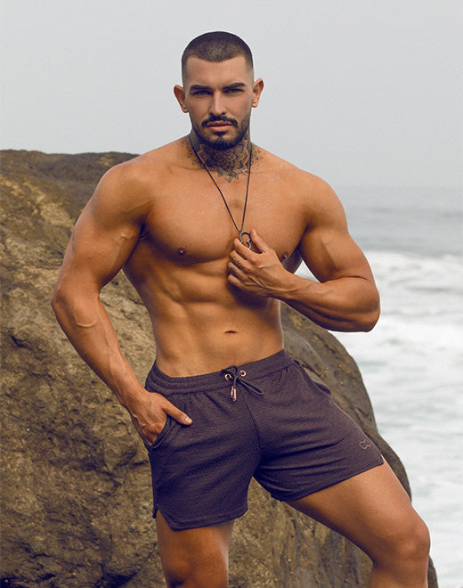 Men's Textured Shorts - Signet Cocoa Black | Comfortable Casual Wear for Summer Outdoors, Gym & Beach Activities