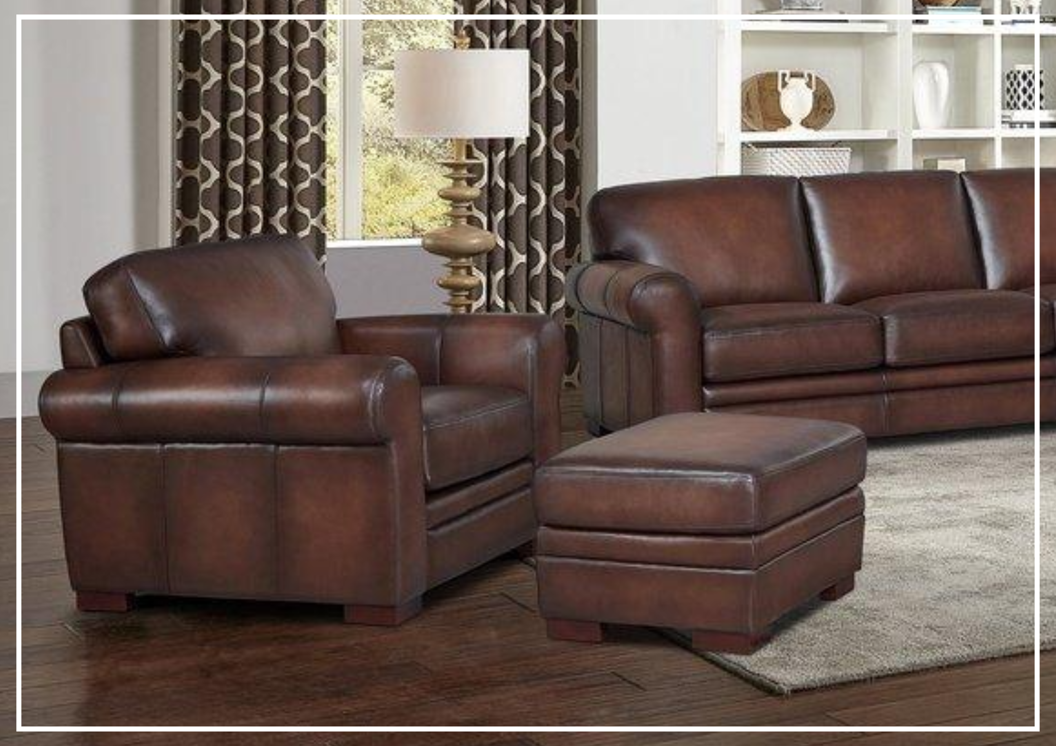 Top Grain Leather Armchair with Rounded Arms - Hydeline Brookfield Brown Leather Chair for Living Room, Office & Study | Premium Comfort Seating