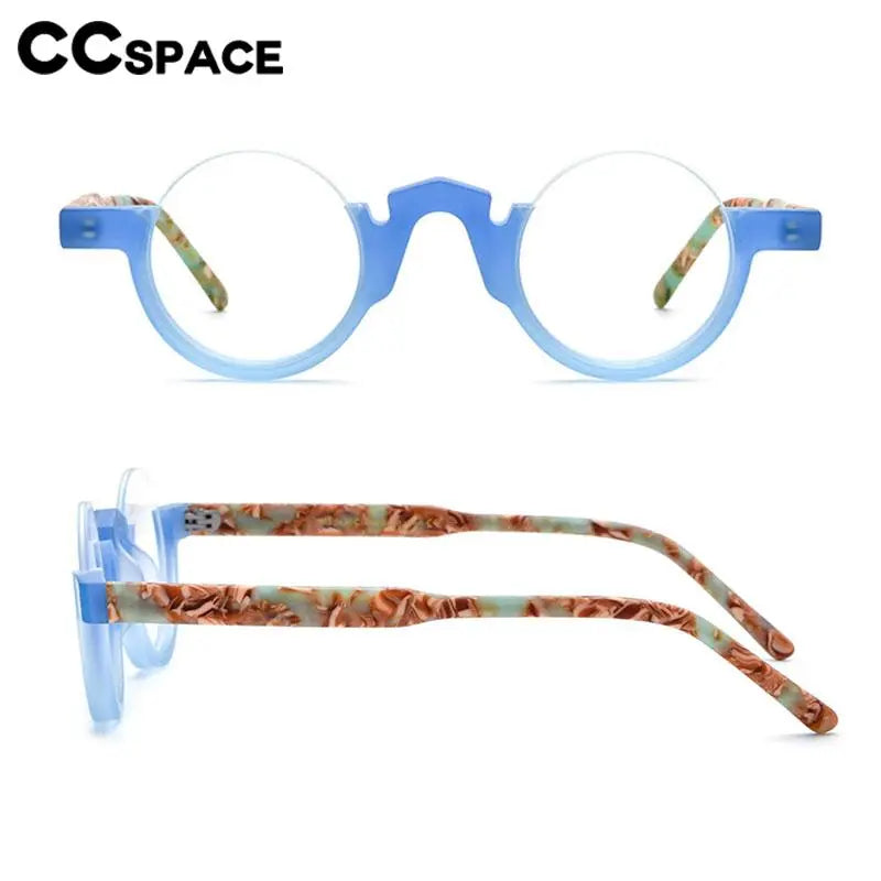 CCspace Unisex Semi-Rim Round Acetate Eyeglasses 56887 - Lightweight & Durable Frame for Men & Women - Perfect for Reading, Working & Daily Wear