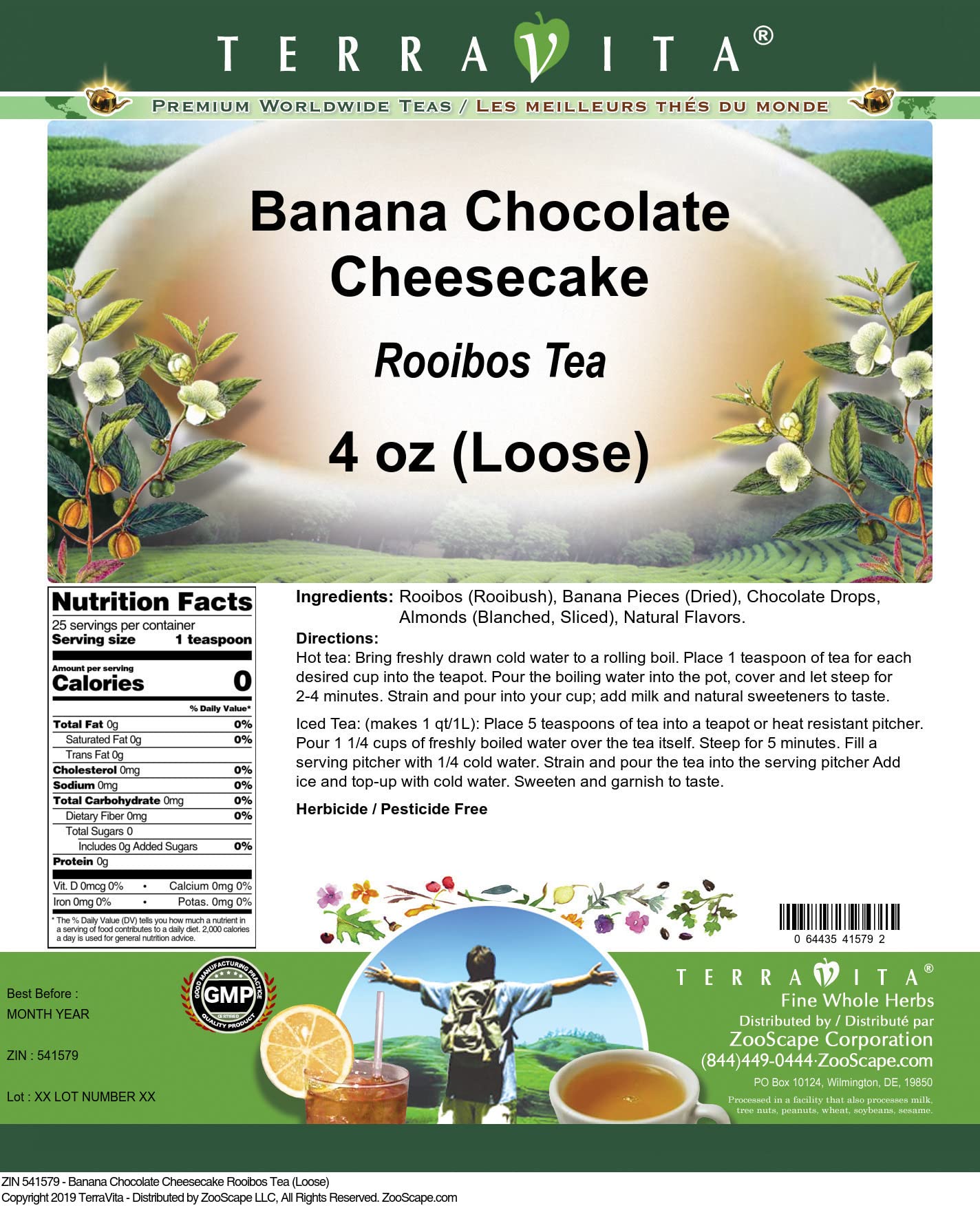 Premium Loose Leaf Banana Chocolate Cheesecake Rooibos Tea - 4 oz | Caffeine-Free Herbal Tea Blend | Perfect for Afternoon Tea, Dessert Pairing & Relaxation | ZIN: 541579