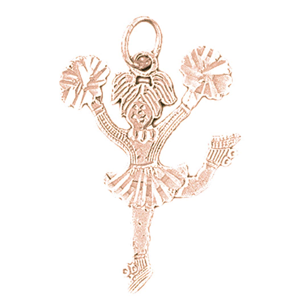 14K Rose Gold Cheerleader Pendant Necklace - 28mm Elegant Jewelry Gift for Cheerleaders, Sports Fans & Graduates | Perfect for Games, Pep Rallies & Special Occasions
