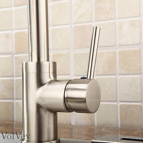 Wovier Brushed Nickel Pull Out Kitchen Sink Faucet - Single Handle Single Hole Vessel Lavatory Faucet with Sprayer, Basin Mixer Tap for Modern Bathroom & Kitchen Sink | Perfect for Washing Dishes, Filling Pots & Daily Hygiene