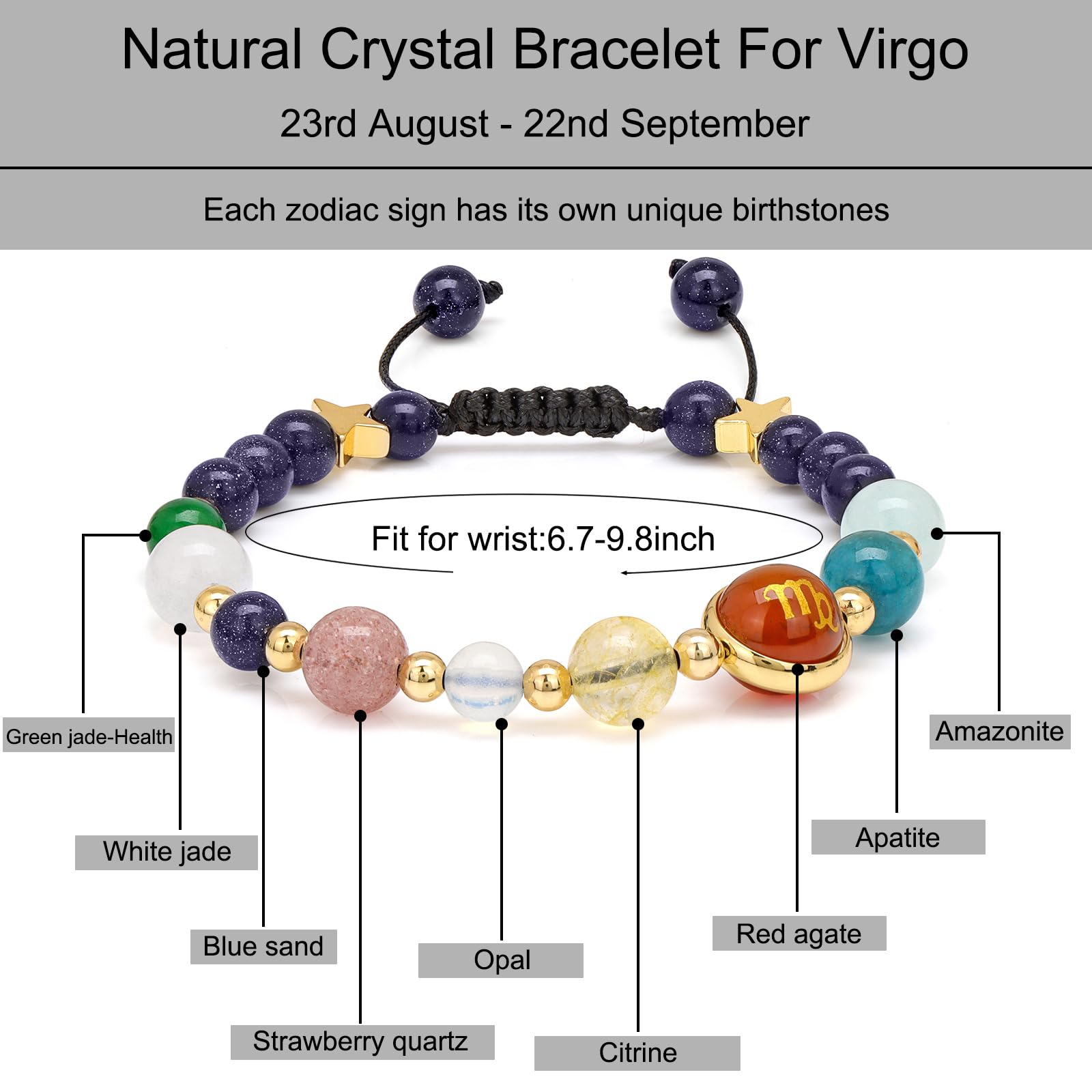 12 Constellations Healing Crystal Stone Beads Bracelet for Women & Men - Zodiac Birthday Gifts, Horoscope Spiritual Jewelry (Perfect for Meditation, Yoga & Astrology Enthusiasts)
