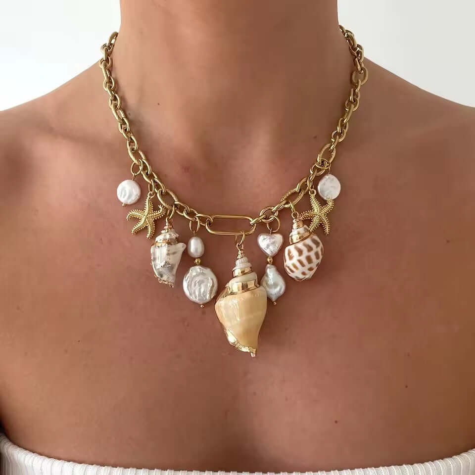 Boho Starfish Conch Shell Necklace - Handmade Beach Jewelry for Women | JDN5011 | Perfect for Summer Vacations, Beach Weddings & Boho Fashion Accessories