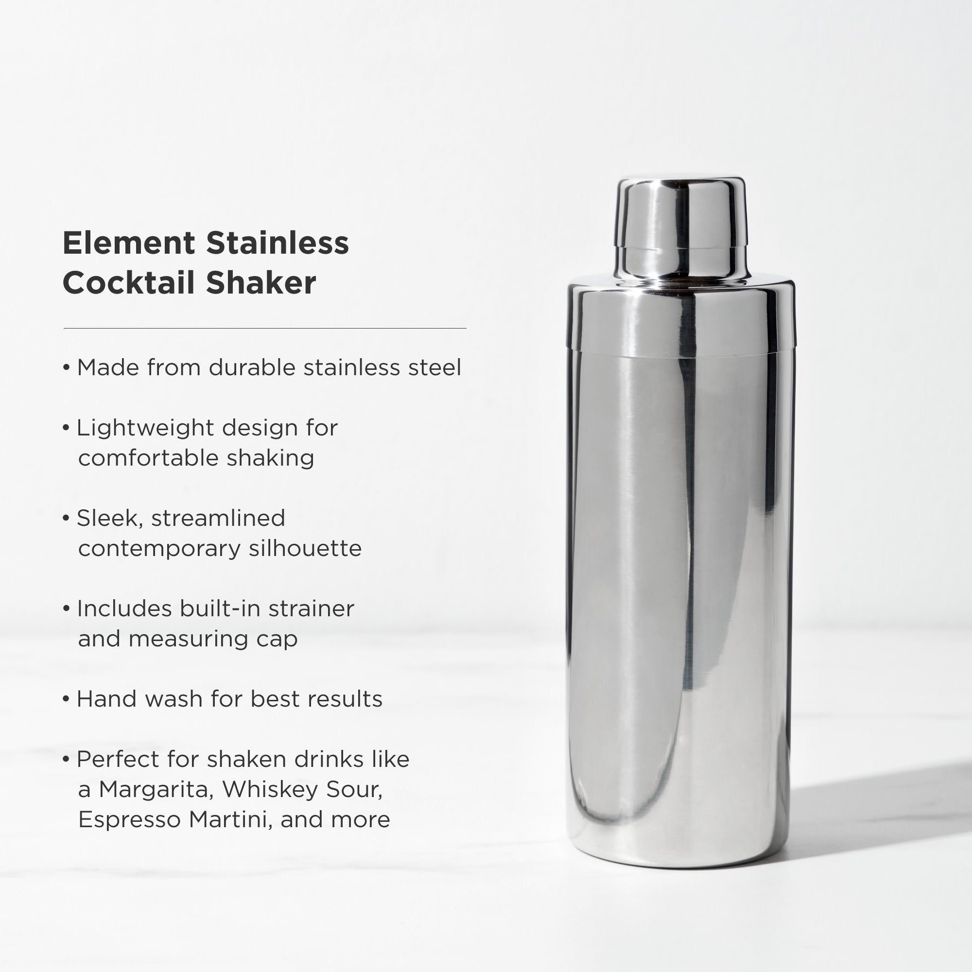 Premium Stainless Steel Harrison Element Cocktail Shaker Set - Bar Quality Mixing Tool for Martinis, Margaritas & More - Perfect for Home Bars, Parties & Professional Bartenders