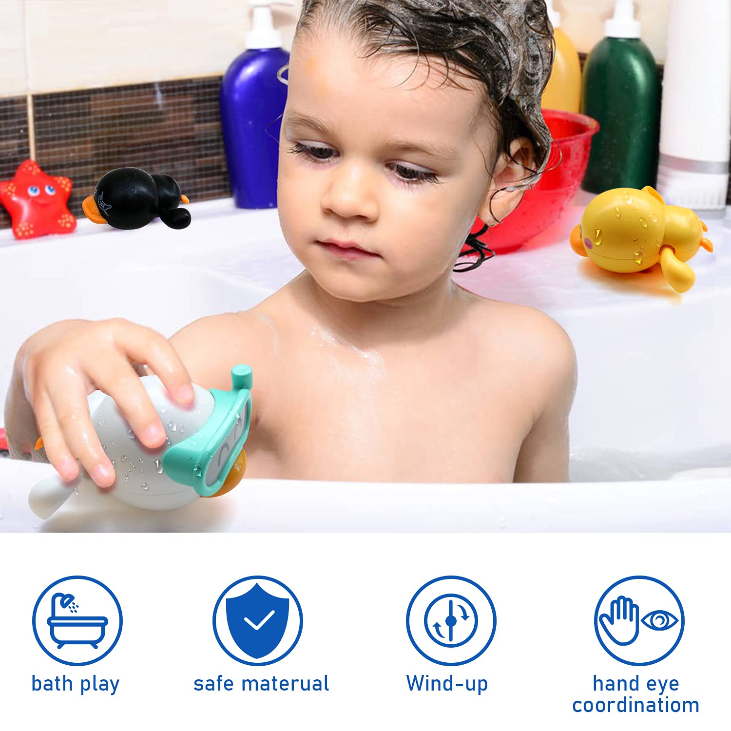 Wind-Up Bath Toys for Toddlers 1-7 Years - Fun Bathtub & Pool Water Toys for Boys & Girls - Perfect Birthday Gift for Kids (3-Piece Set) - Ideal for Bathtime Fun, Swimming Pool Play & Sensory Development