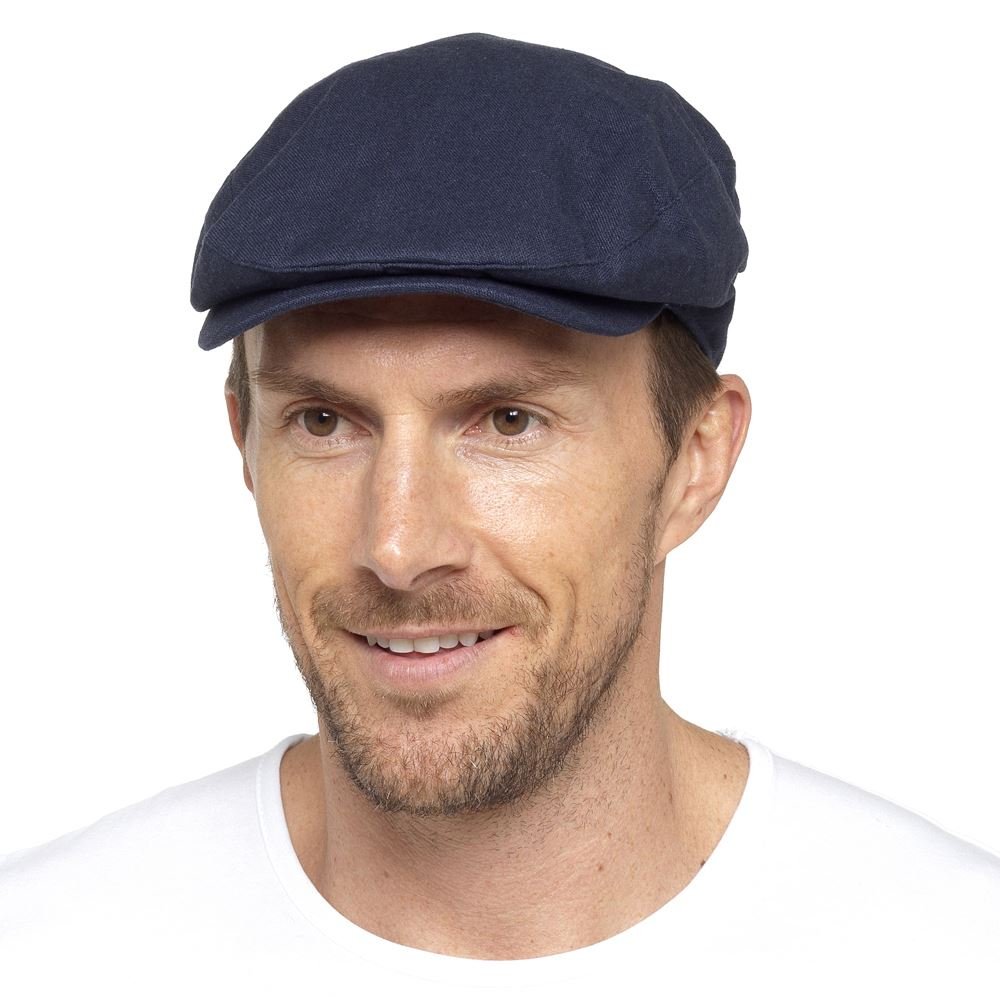Tom Franks Men's Cotton Linen Flat Cap GL776 - Navy or Beige - Casual Summer Hat for Outdoor Activities & Travel