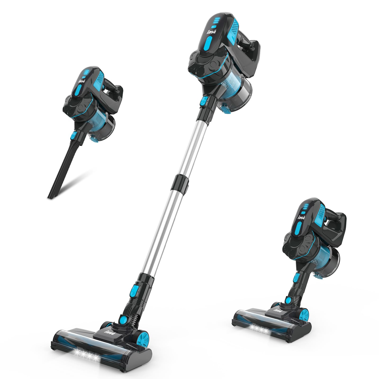 INSE 6-in-1 Cordless Stick Vacuum Cleaner with 2200mAh Battery, 45min Runtime - Lightweight Powerful Vacuum for Hardwood Floors, Pet Hair, Car Cleaning (Blue) - Perfect for Home, Office & Car Use