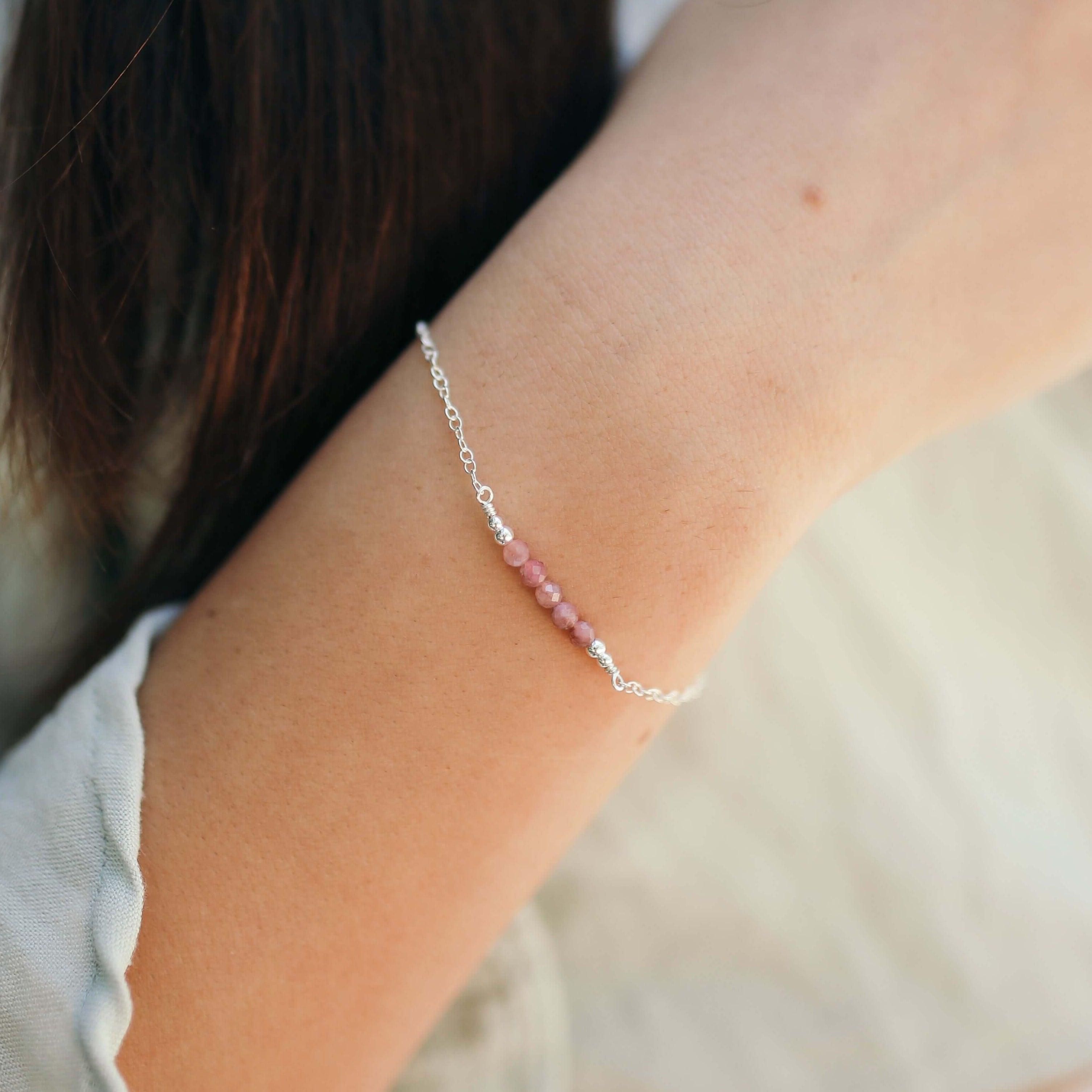 Sparkling Pink Tourmaline Gemstone Faceted Bead Bar Bracelet for Women - Handmade Adjustable Crystal Healing Jewelry for Yoga, Meditation & Positive Energy (Gift for Her)