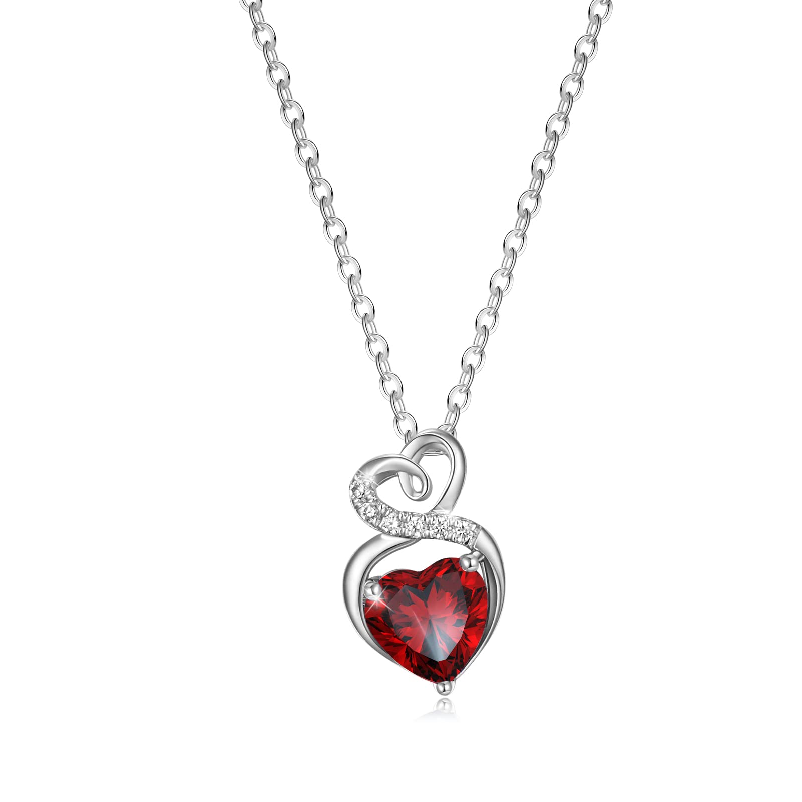 14K Solid White Gold Birthstone Necklace with Sterling Silver Chain - 1.5 CT Gemstone Heart Pendant - Dainty Fine Jewelry for Women - 16