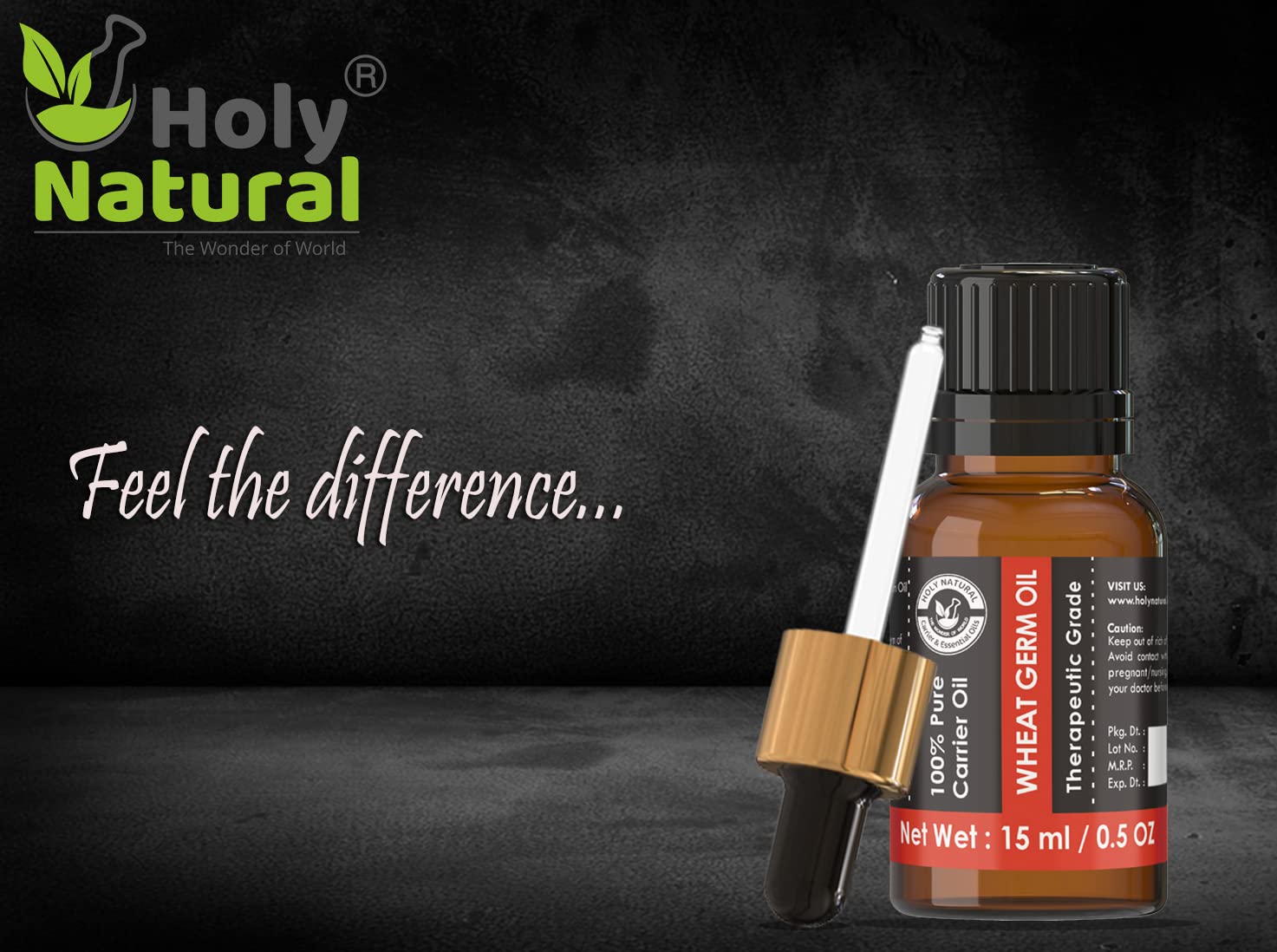**Holy Natural 100% Pure Wheat Germ Carrier Oil 15ml with Dropper - Undiluted Therapeutic Grade for Skin Care, Hair Growth, Anti-Aging, Face & Body Moisturizer - Perfect for Massage, Aromatherapy & DIY Beauty Recipes**