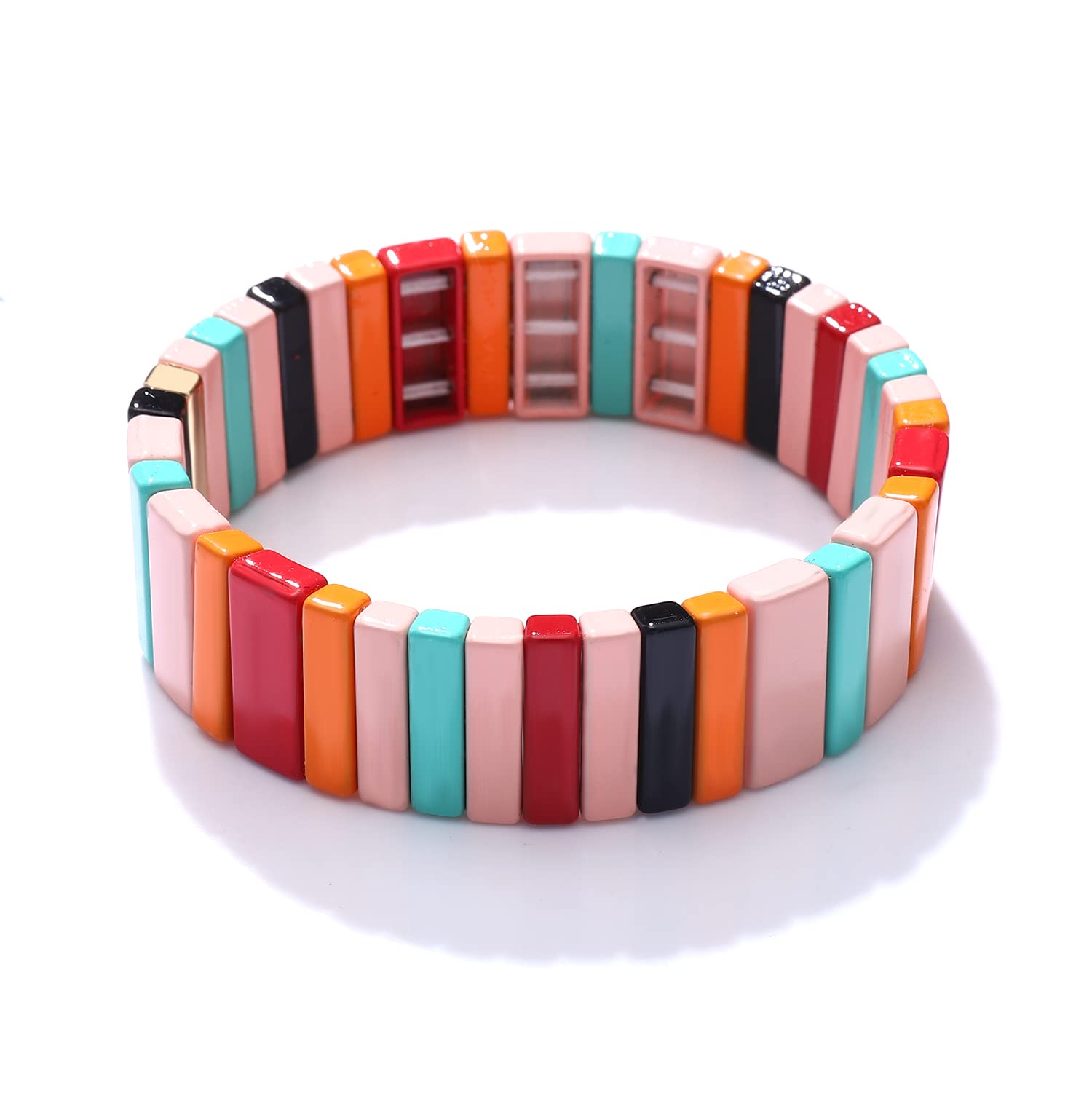 METOBAR Enamel Tile Tila Bracelets Set - Multicolor Bohemian Beaded Stretchy Elastic Bracelets for Women, Handmade Stackable Jewelry - Perfect for Festivals, Beach, and Boho Fashion