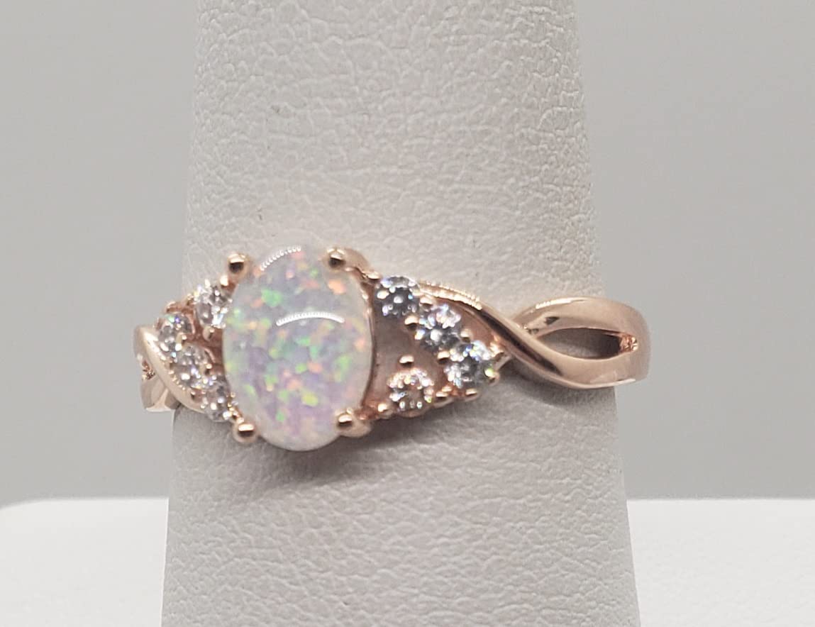 8 Size White Fire Opal Topaz Rose Gold Ring for Women - Elegant Jewelry Gift for Anniversary, Wedding & Special Occasions